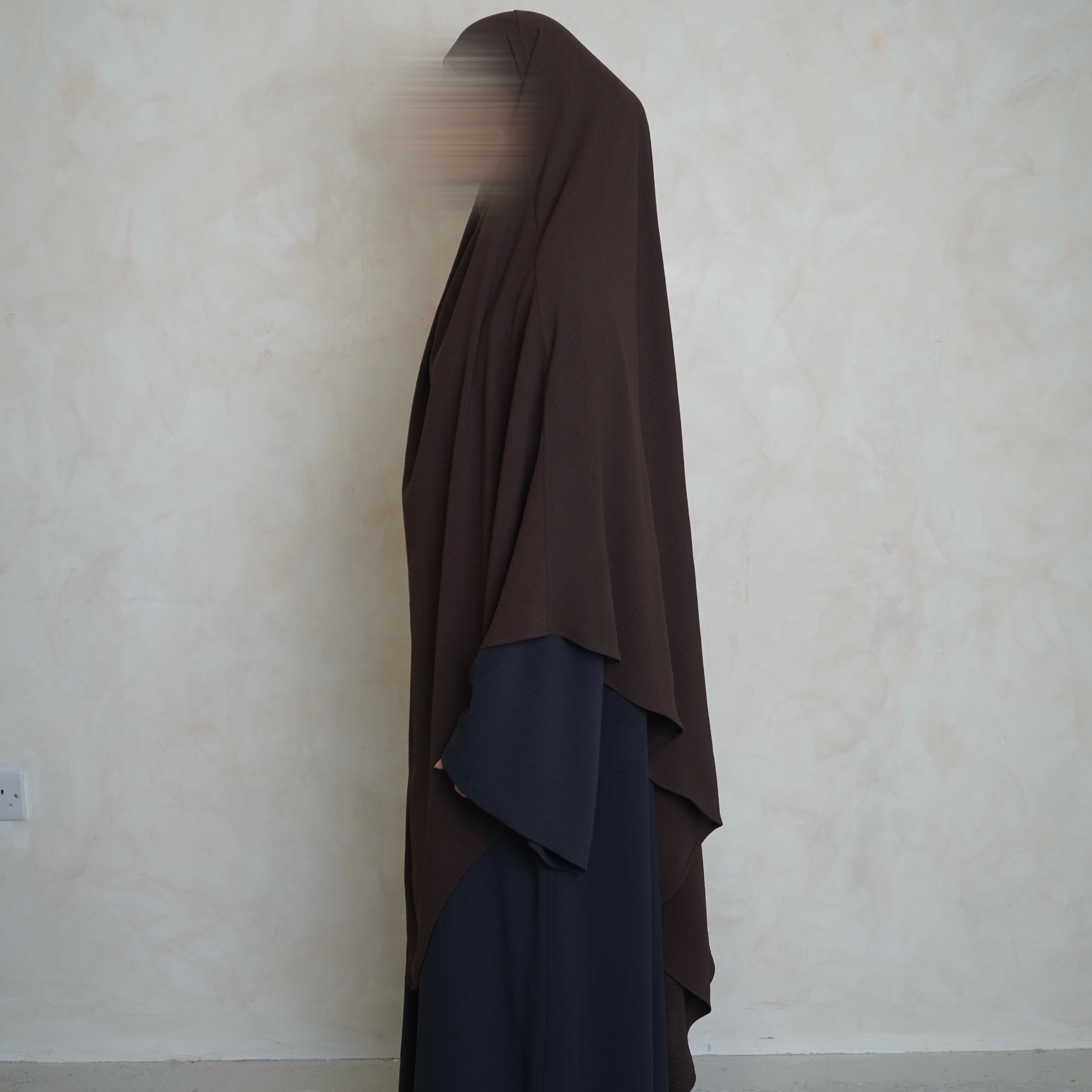 Extra Long Crepe Choc Brown Khimar with Niqab Ties