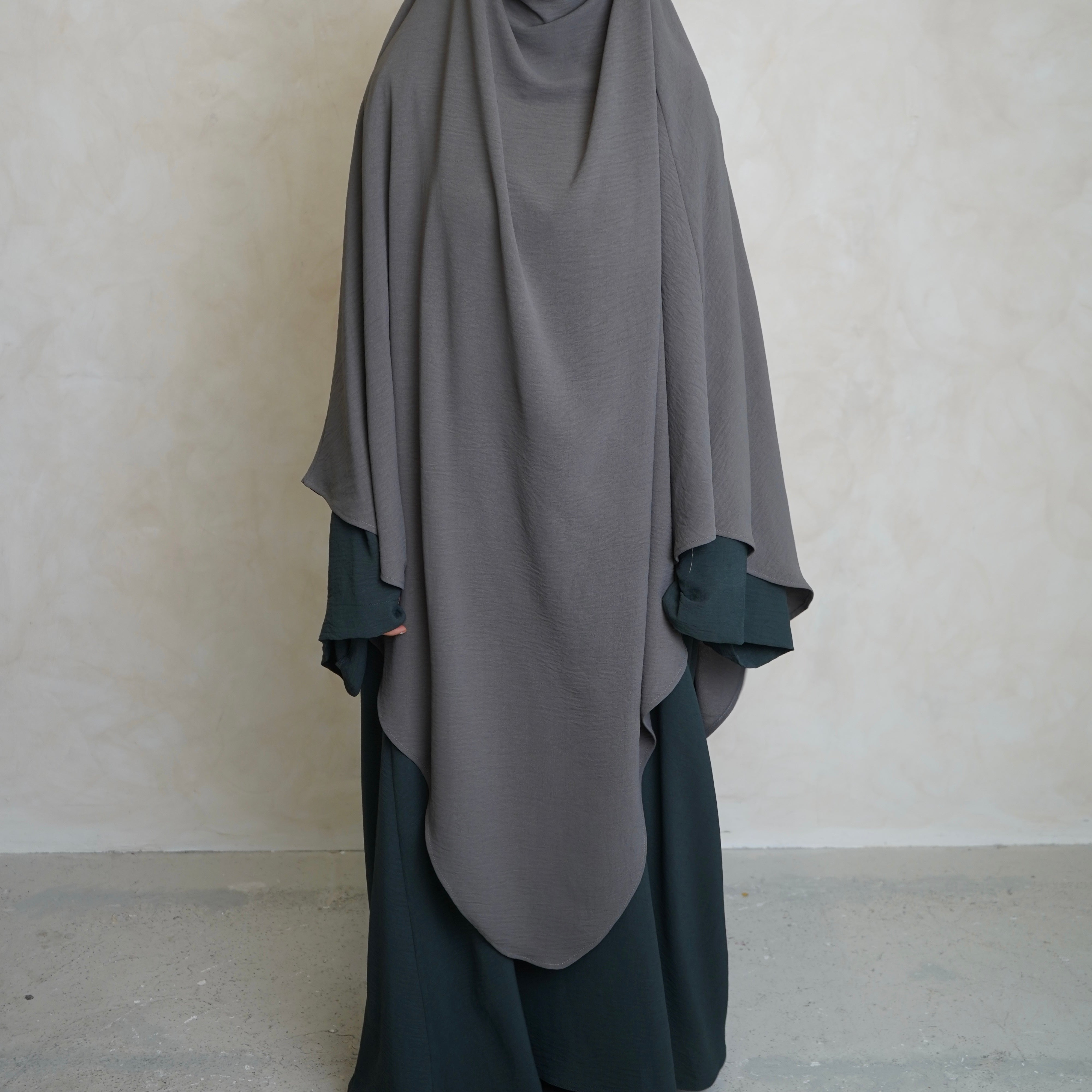 Light Grey Crepe Khimar with Niqab Ties