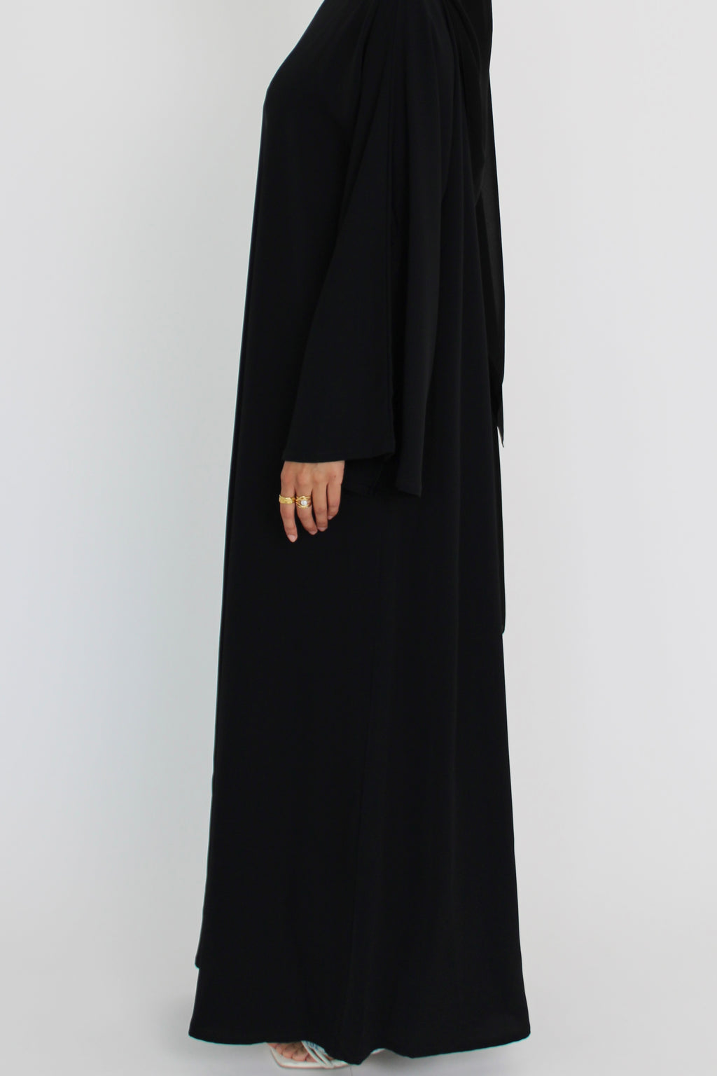 Black Signature Bell Sleeve Abaya with hijab