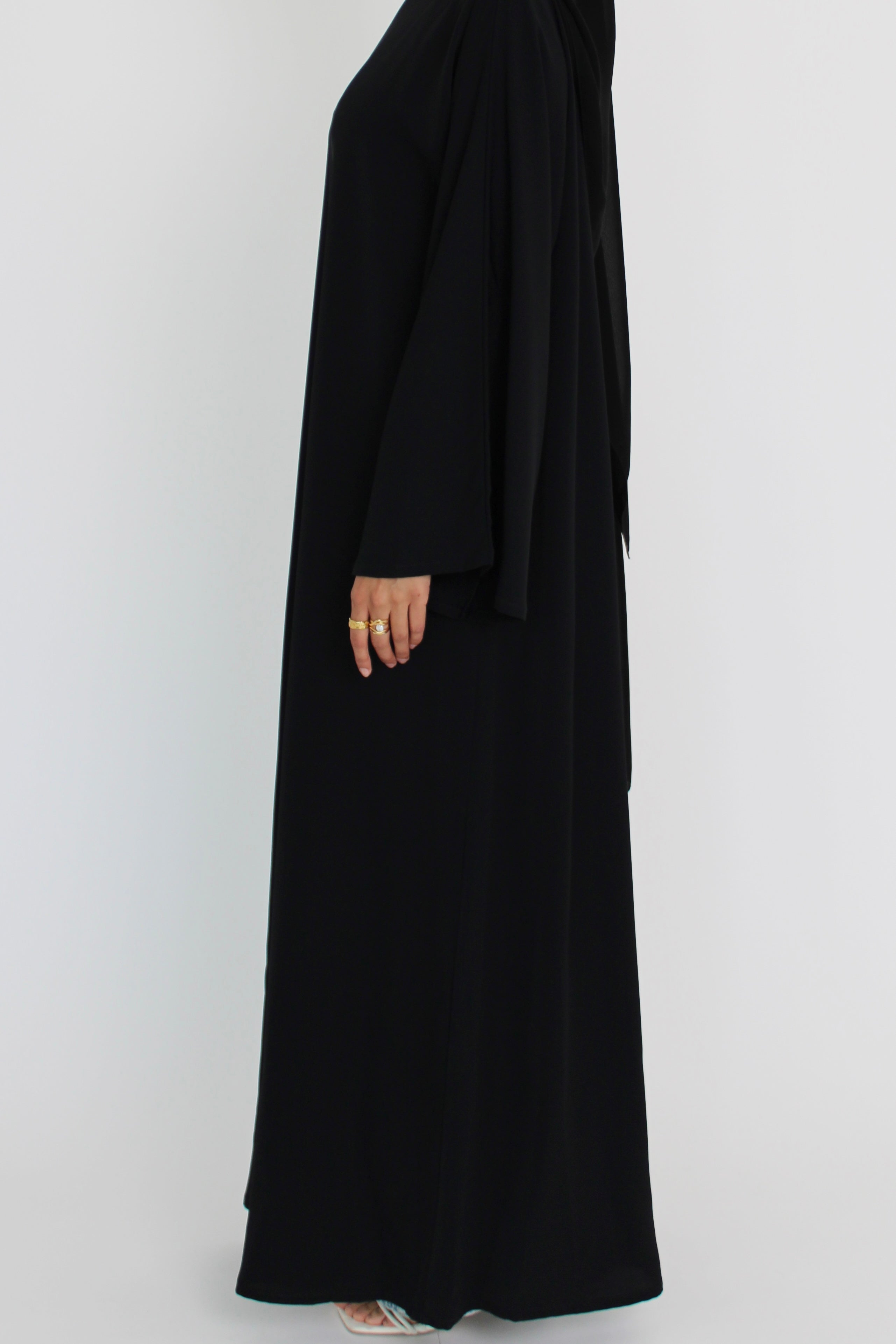 Black Signature Bell Sleeve Abaya with hijab