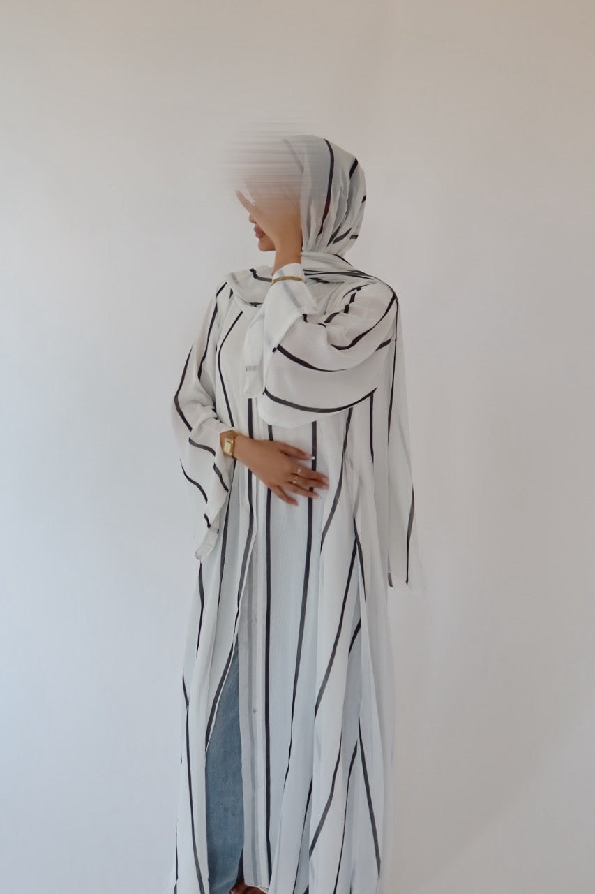 White and Black abaya with matching scarf