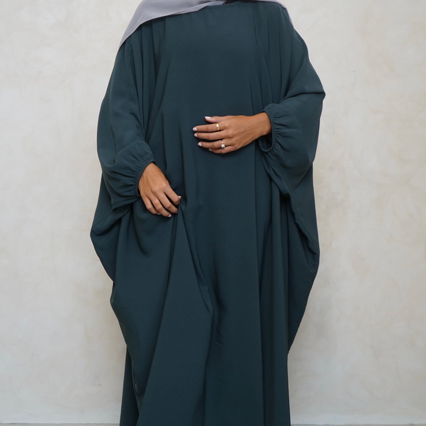 Cuffed Norah Batwing Jilbaya Teal Grey