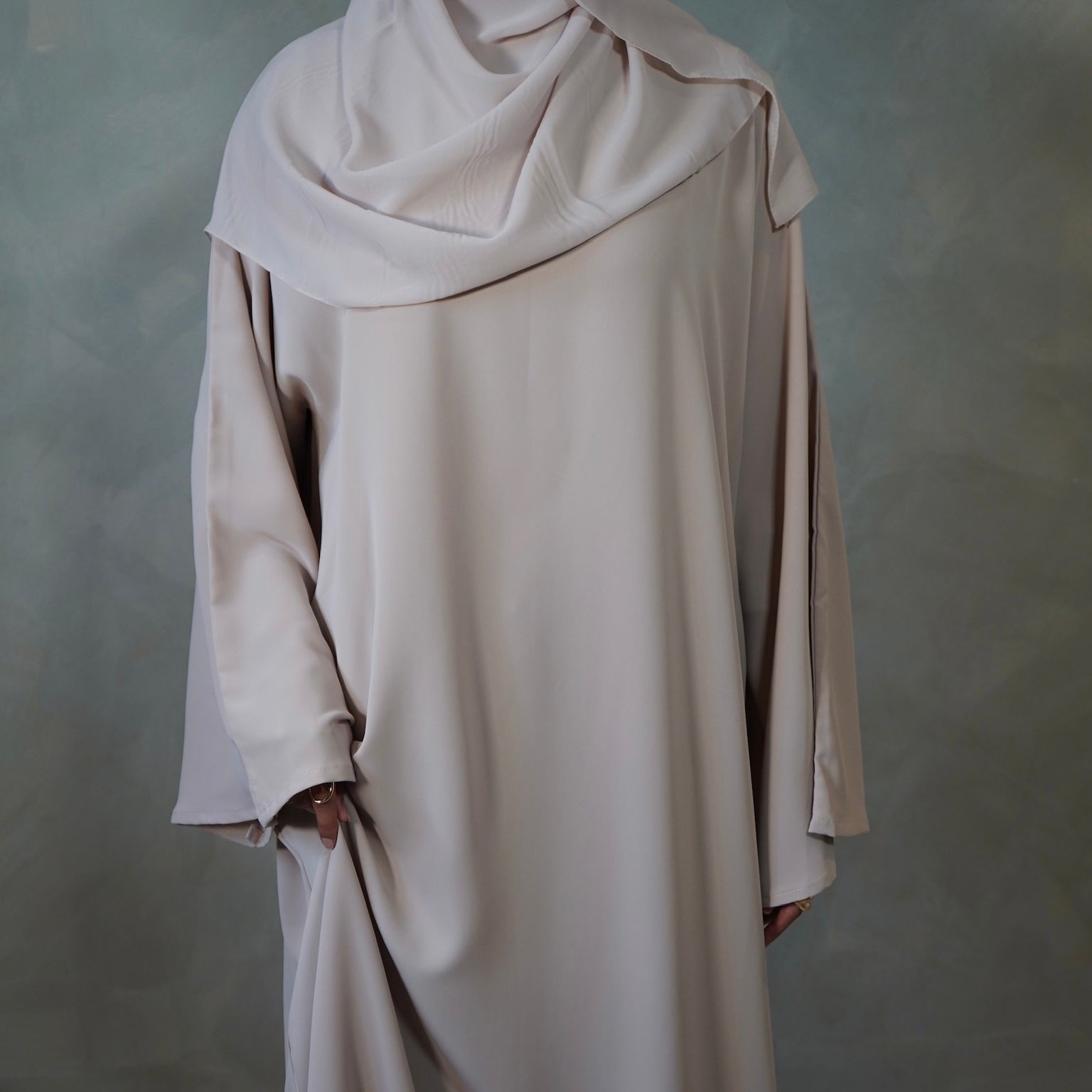 Warm Beige Bell Sleeve Abaya with Sheila Hijab