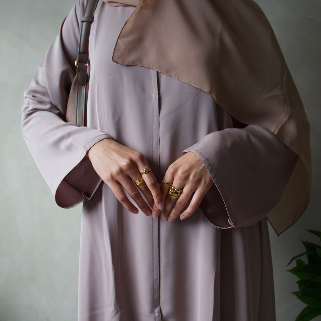 Soft taupe abaya with sheila headscarf