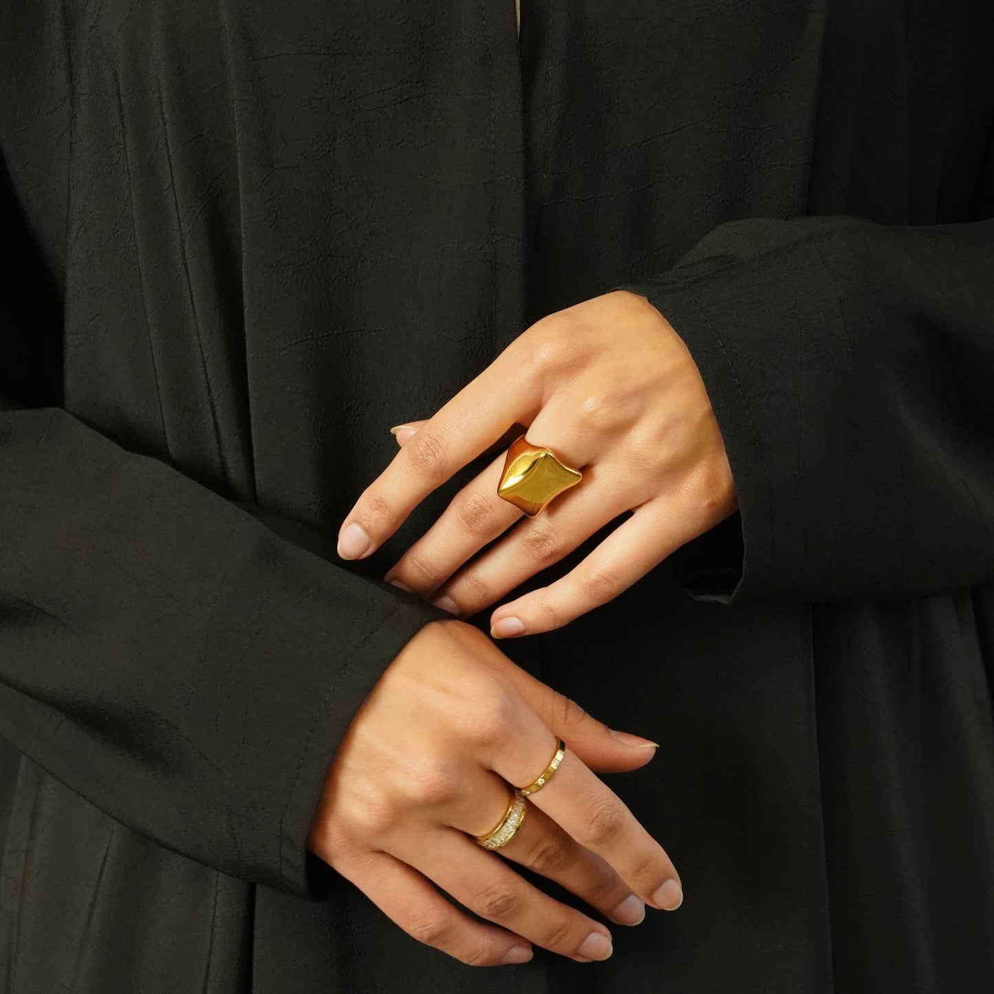 Textured Black Open Abaya with Scarf