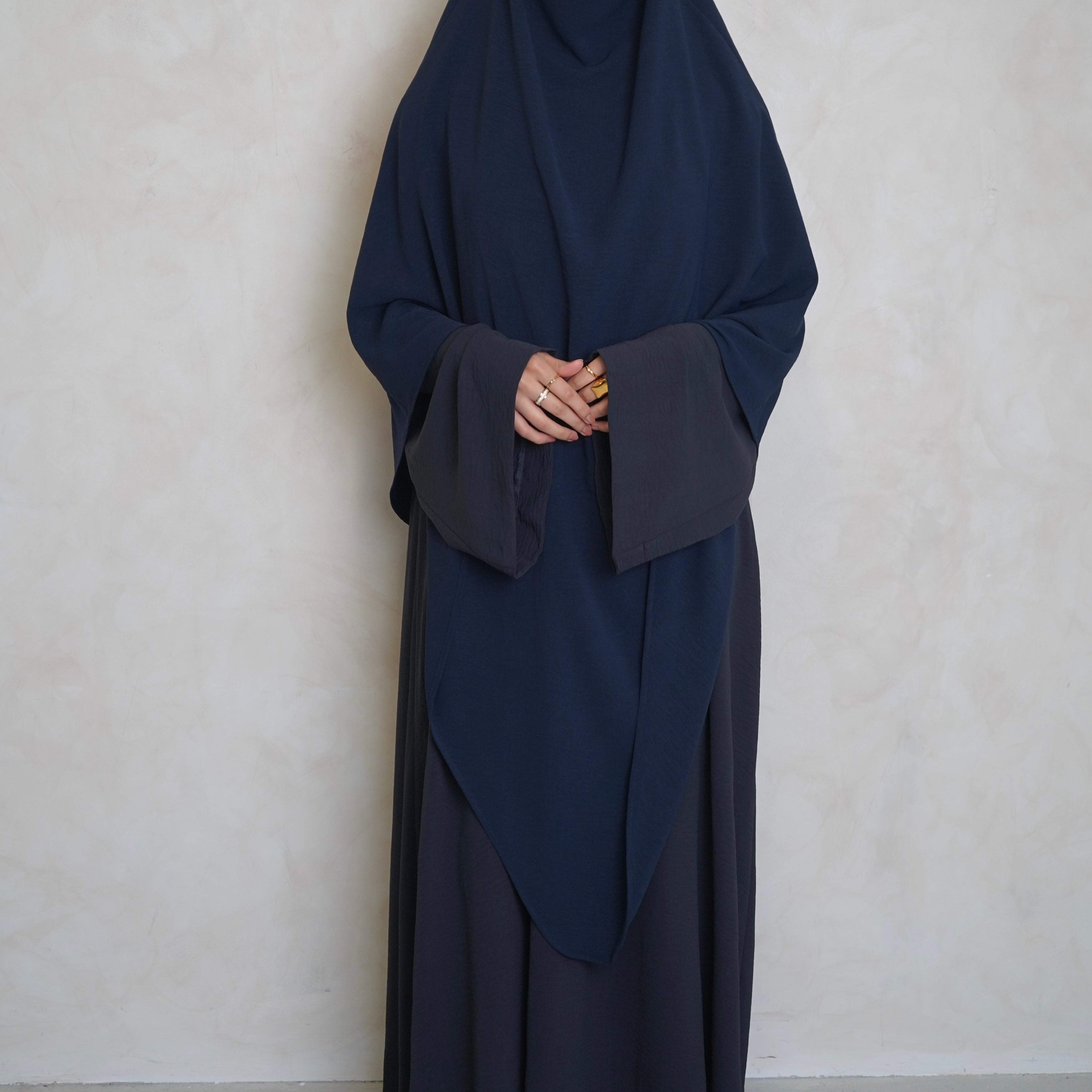 Extra Long Crepe Navy Blue Khimar with Niqab Ties