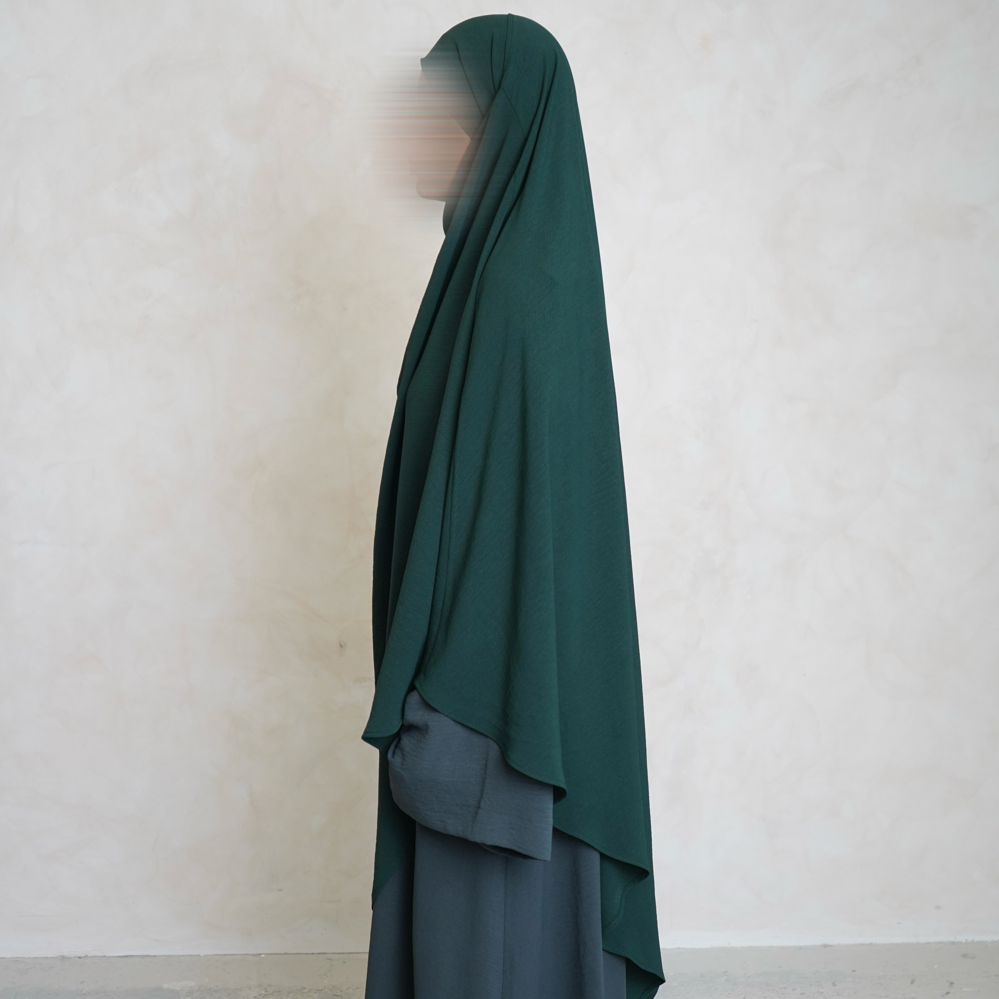 Bottle Green Crepe Khimar with Niqab Ties