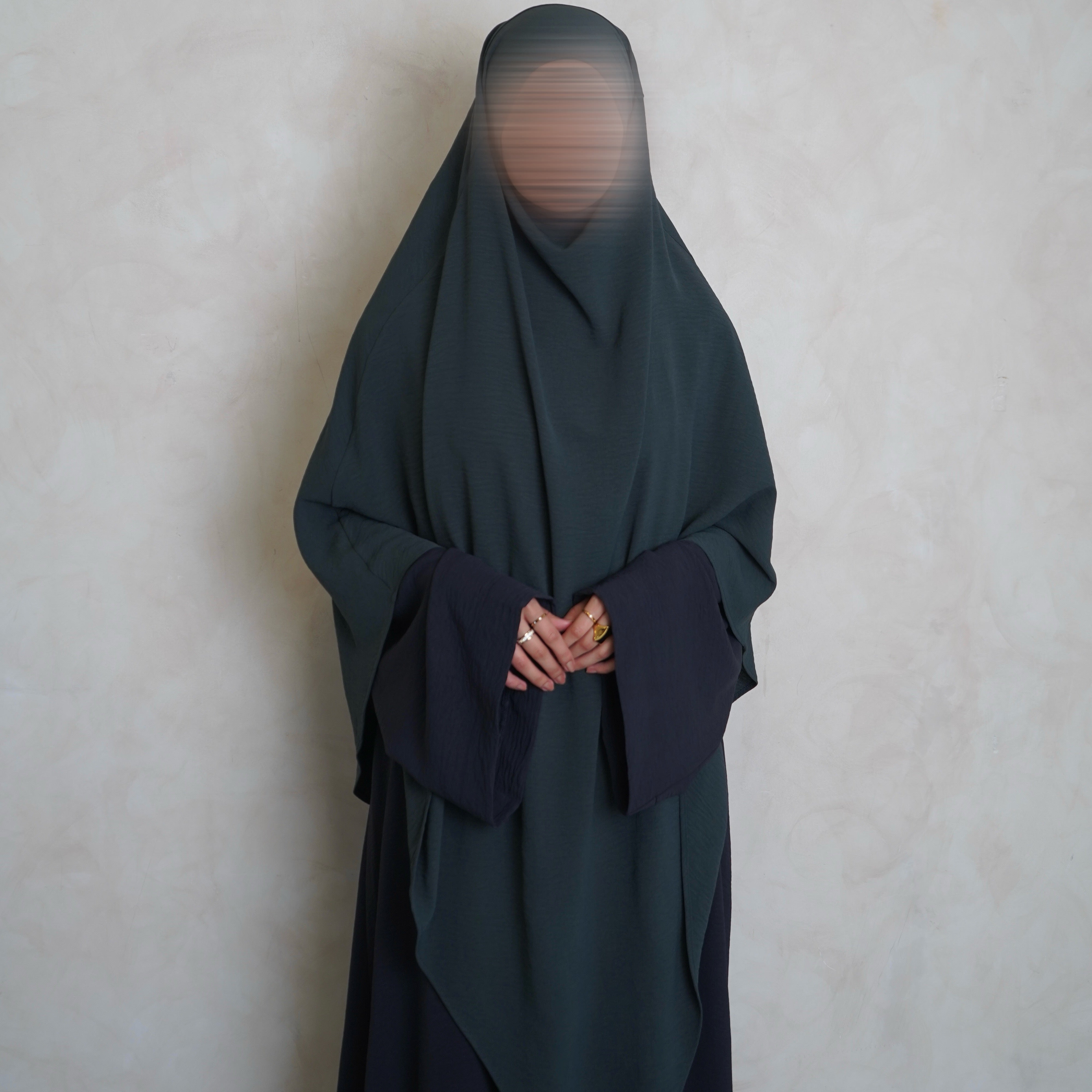 Extra Long Crepe Teal Khimar with Niqab Ties