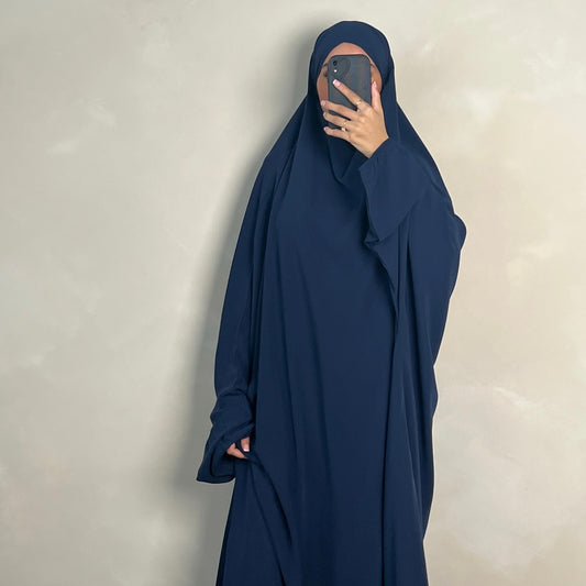 1pc Jilbab with Niqab Ties Navy Blue