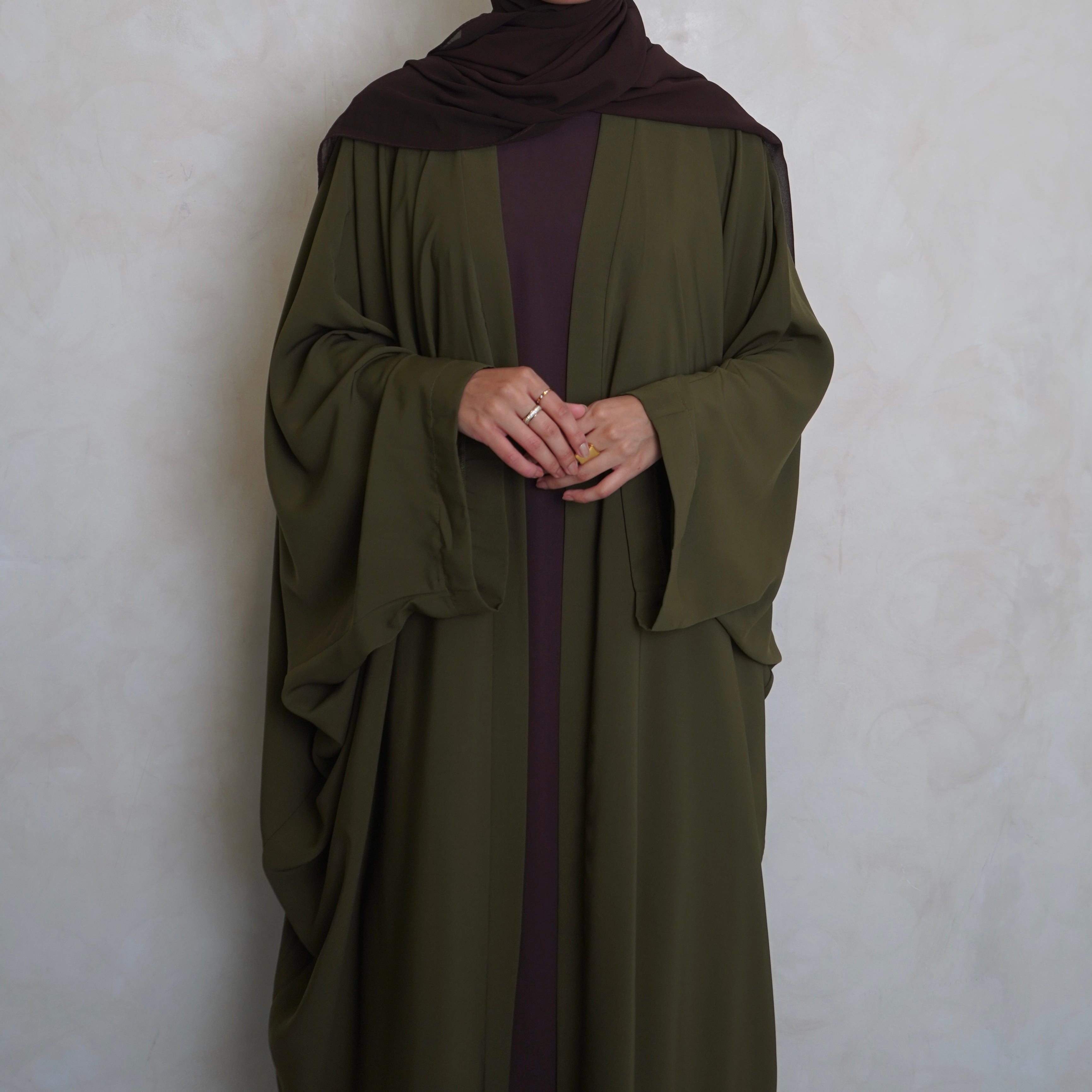 Nahla’s Open Cloak Abaya Olive Green