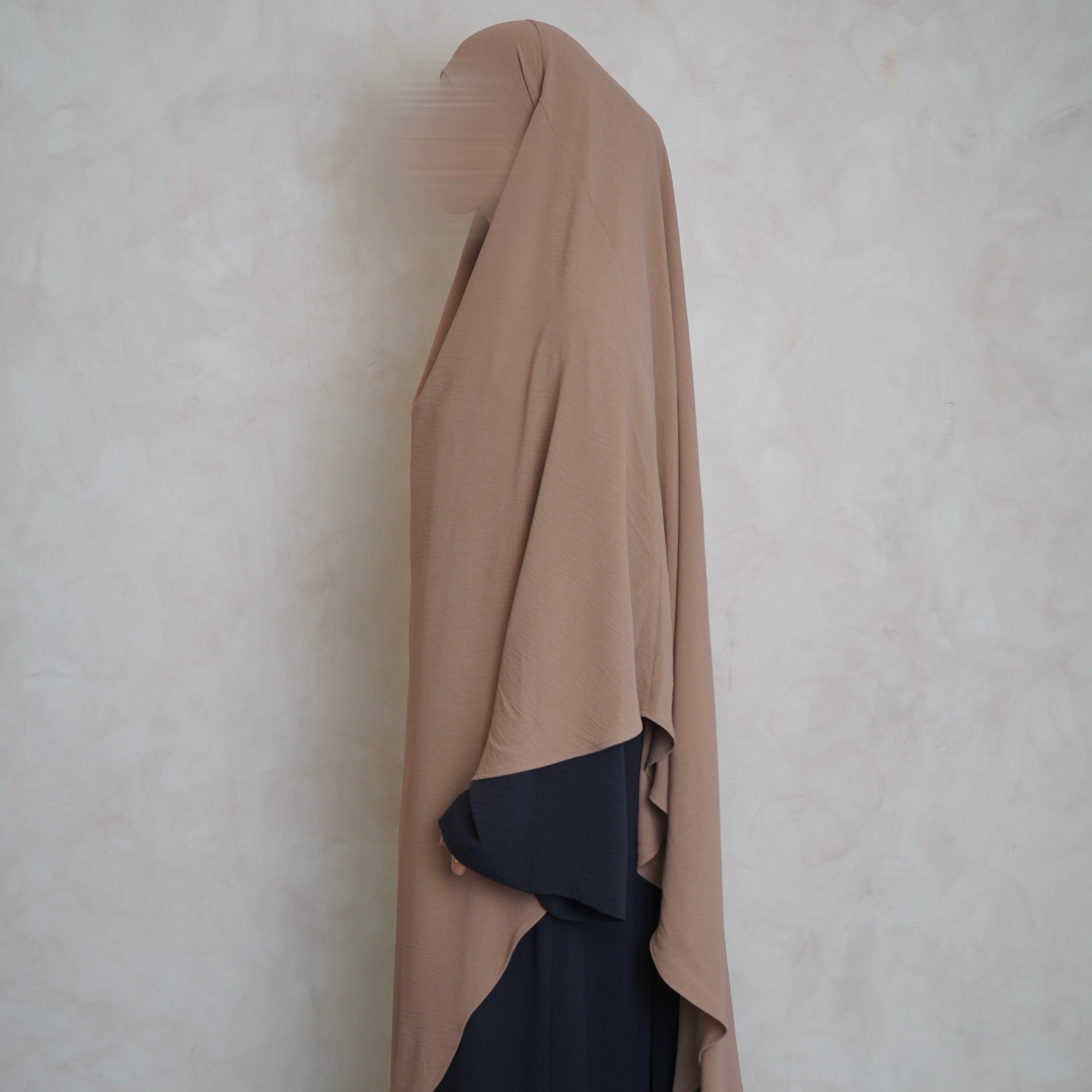 Extra Long Crepe Cream Khimar with Niqab Ties