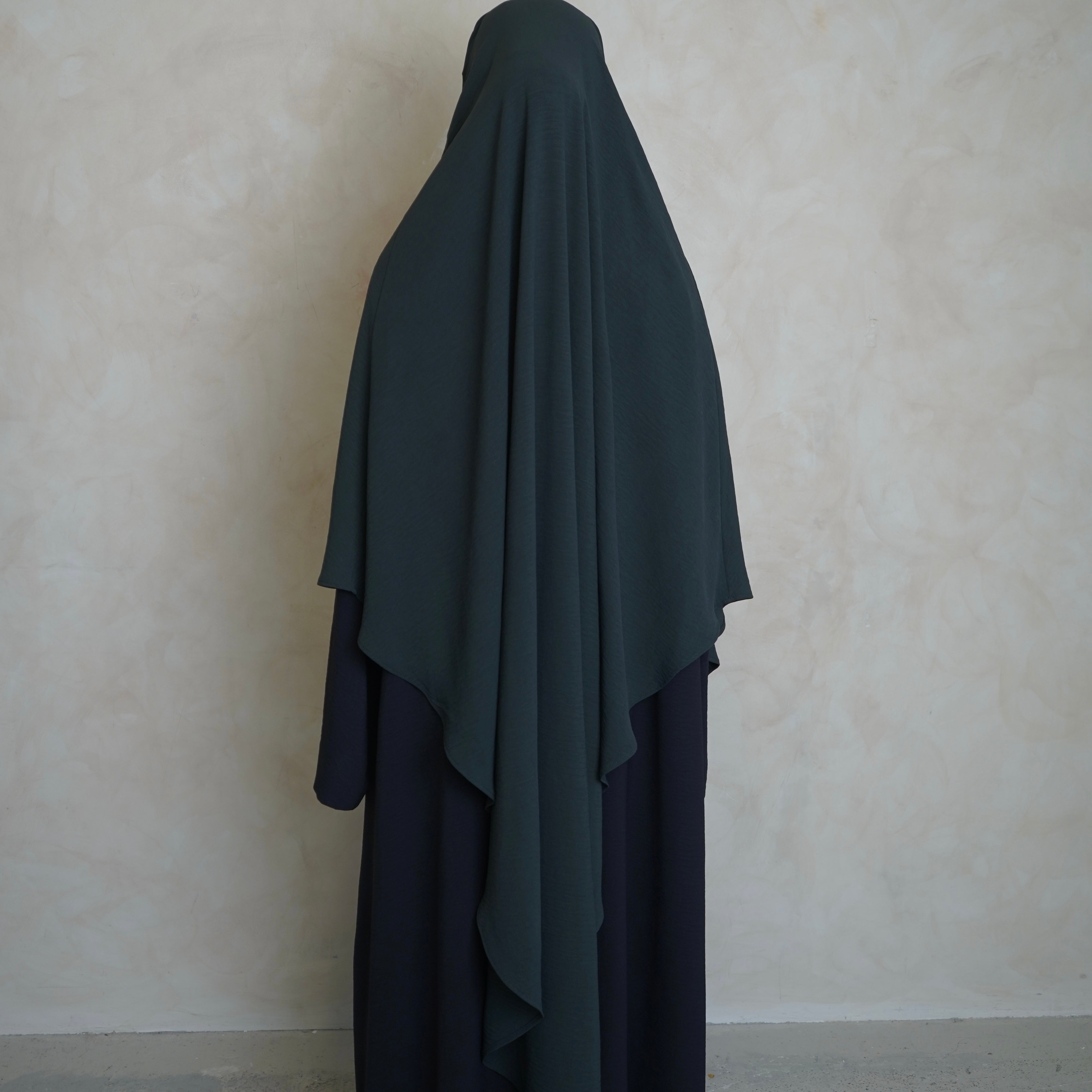 Extra Long Crepe Teal Khimar with Niqab Ties