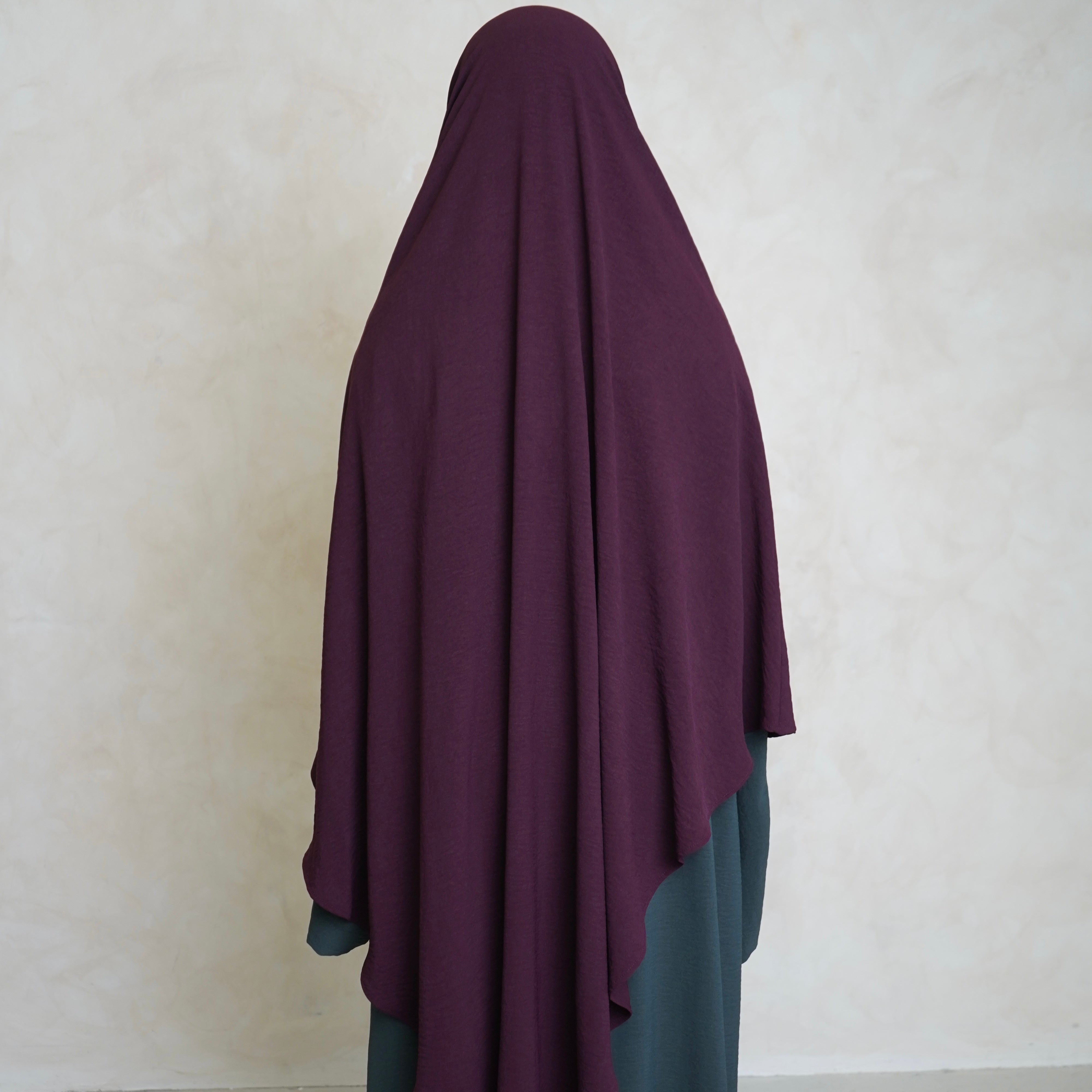 Burgundy Crepe Khimar with Niqab Ties