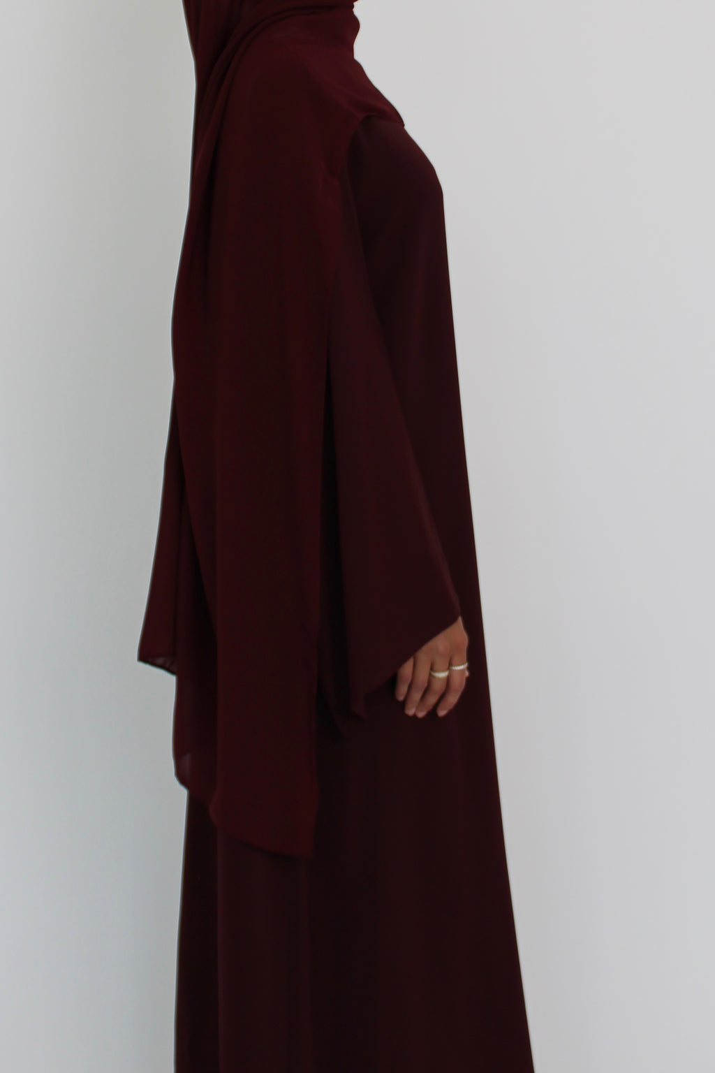 Deep Maroon Signature Bell Sleeve Abaya with hijab