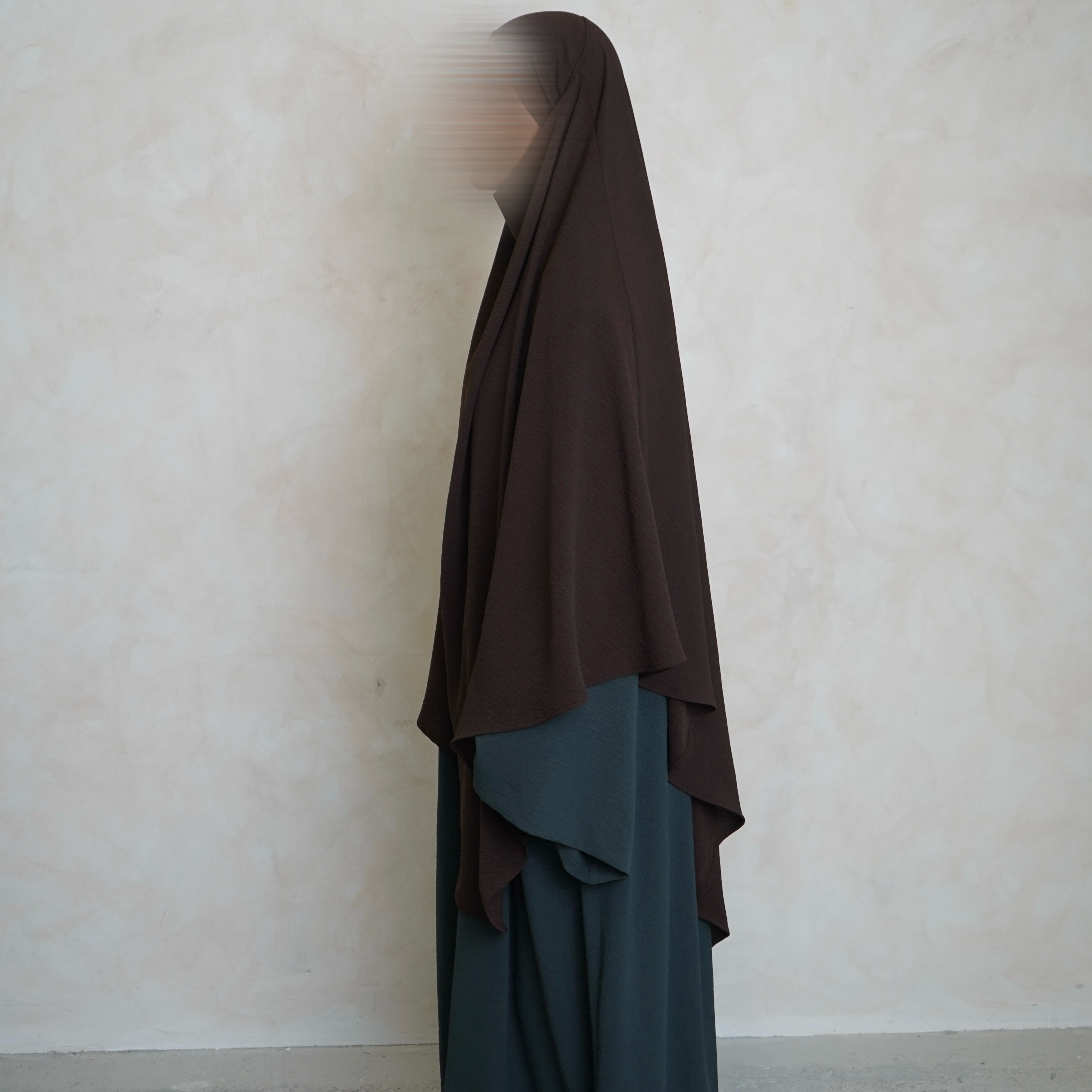 Choc Brown Crepe Khimar with Niqab Ties