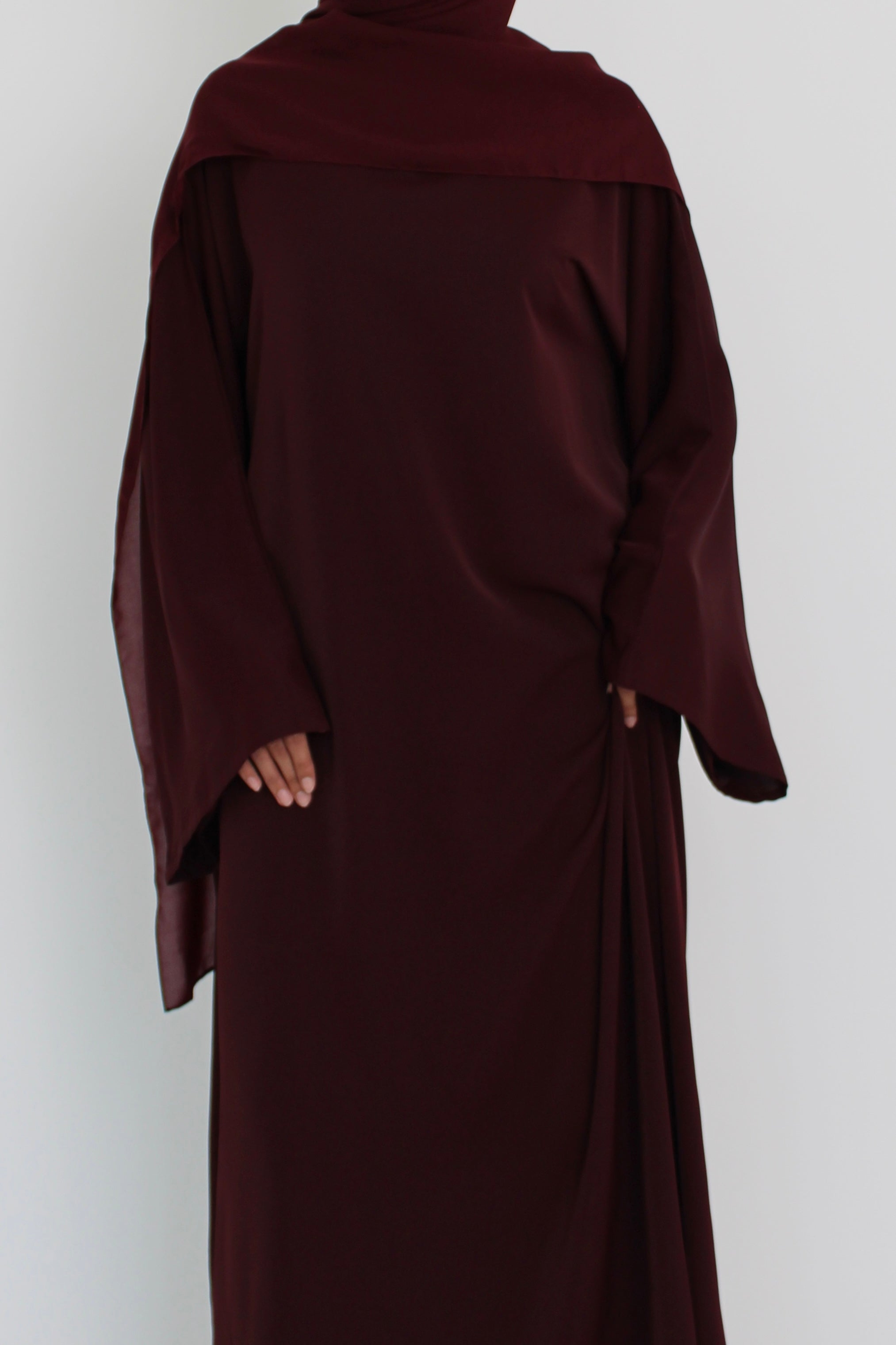 Deep Maroon Signature Bell Sleeve Abaya with hijab