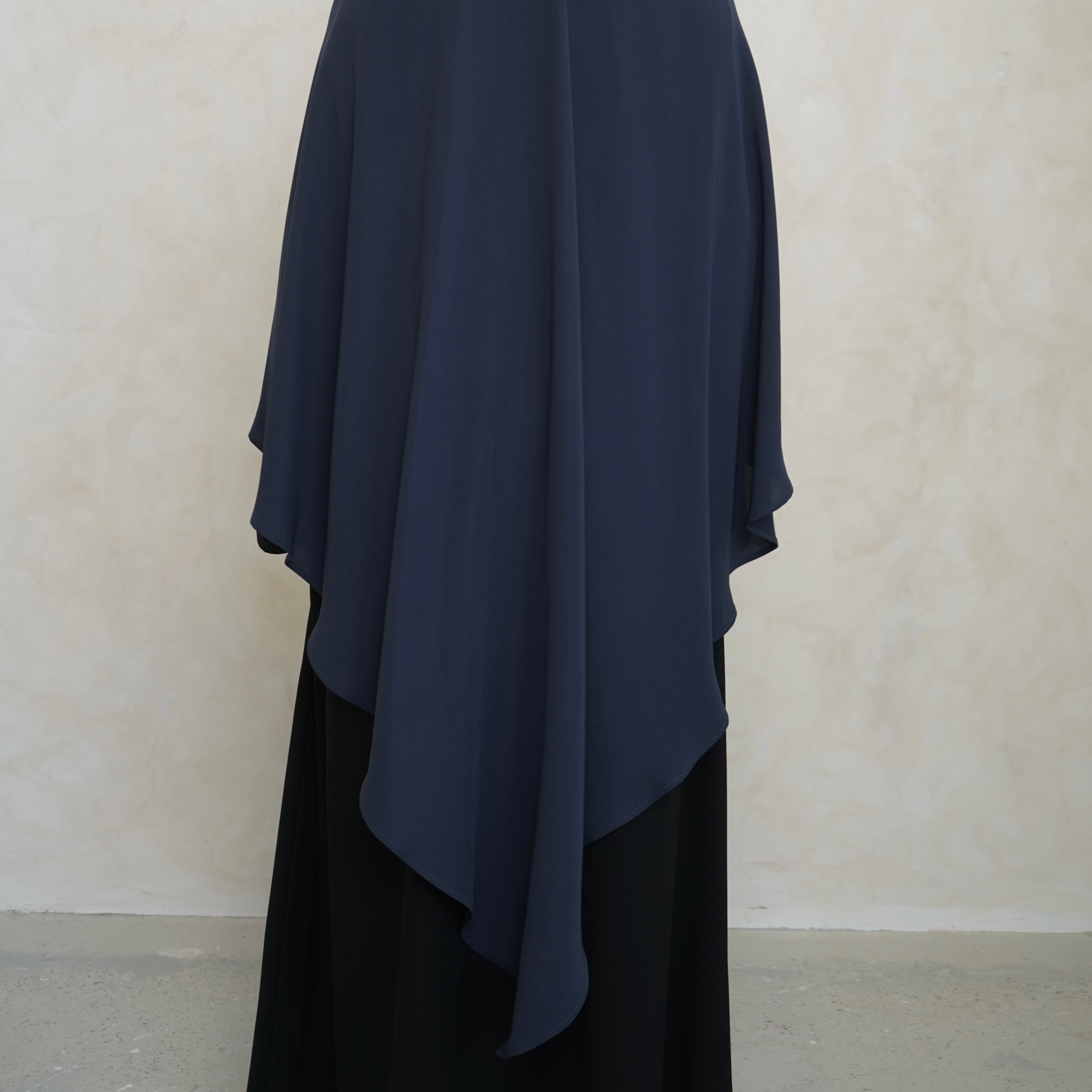 Extra Long Navy Grey Khimar with Niqab Ties