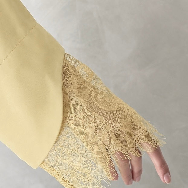Butter yellow laced abaya with sheila scarf