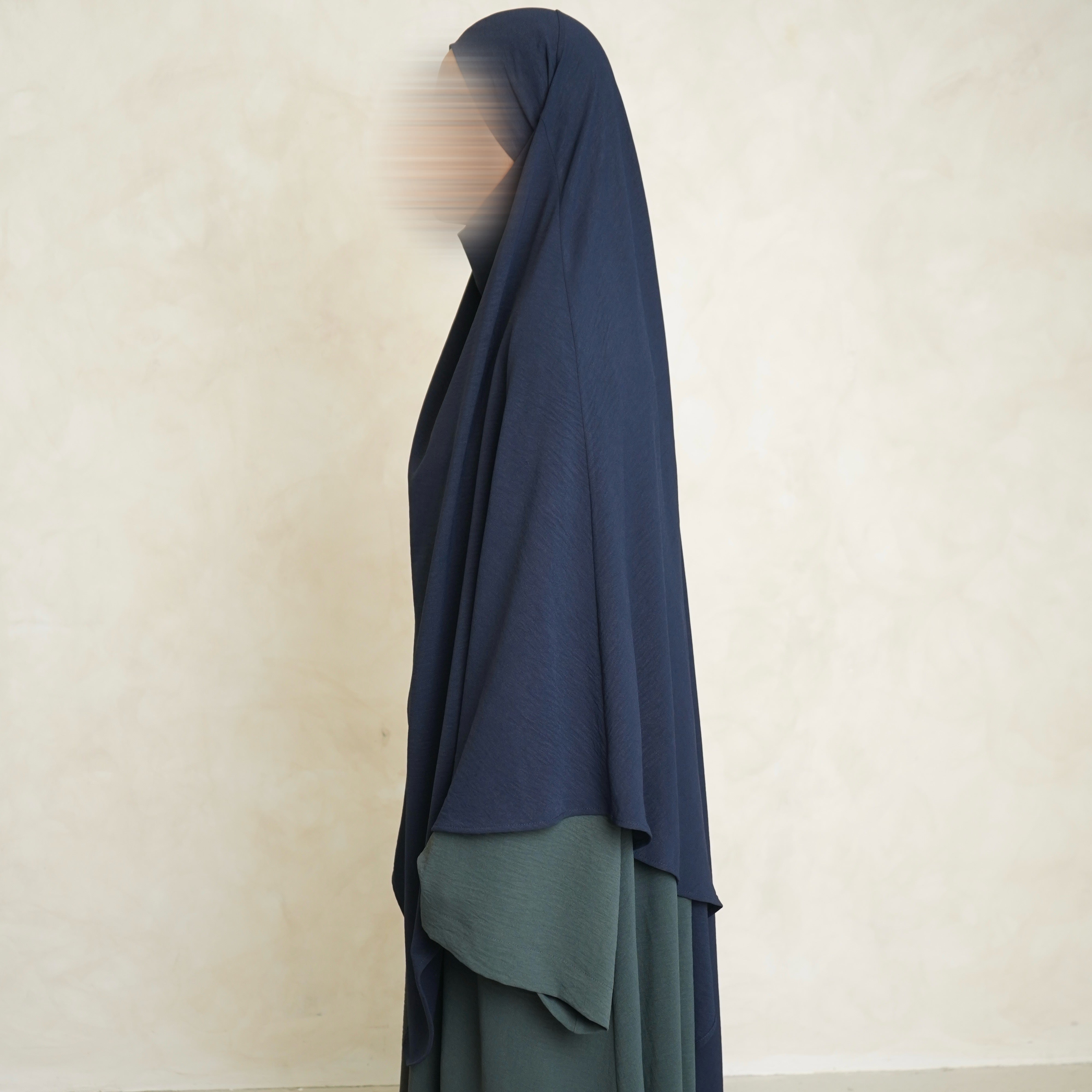 Navy Blue Crepe Khimar with Niqab Ties