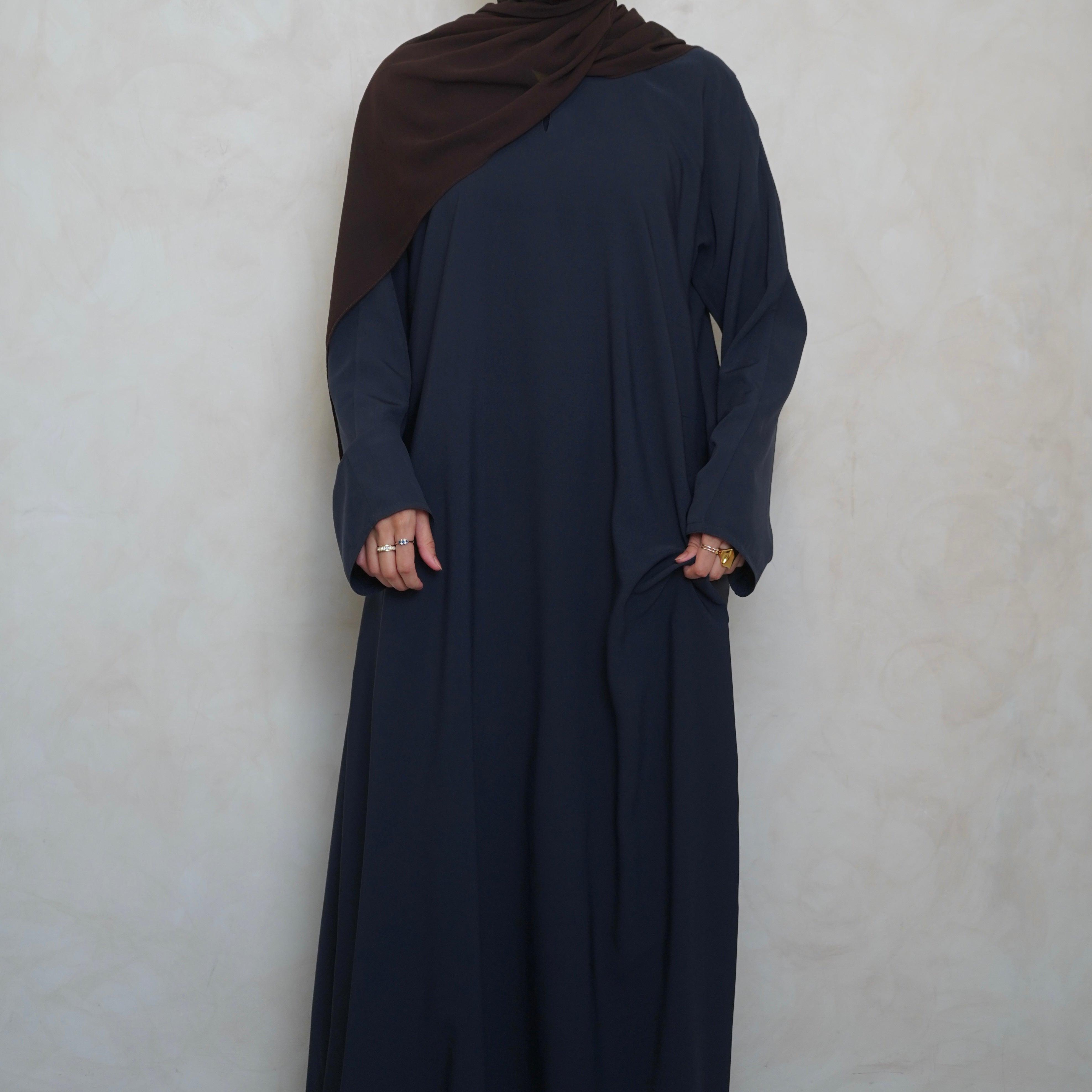 Classic A Line Abaya Navy Grey