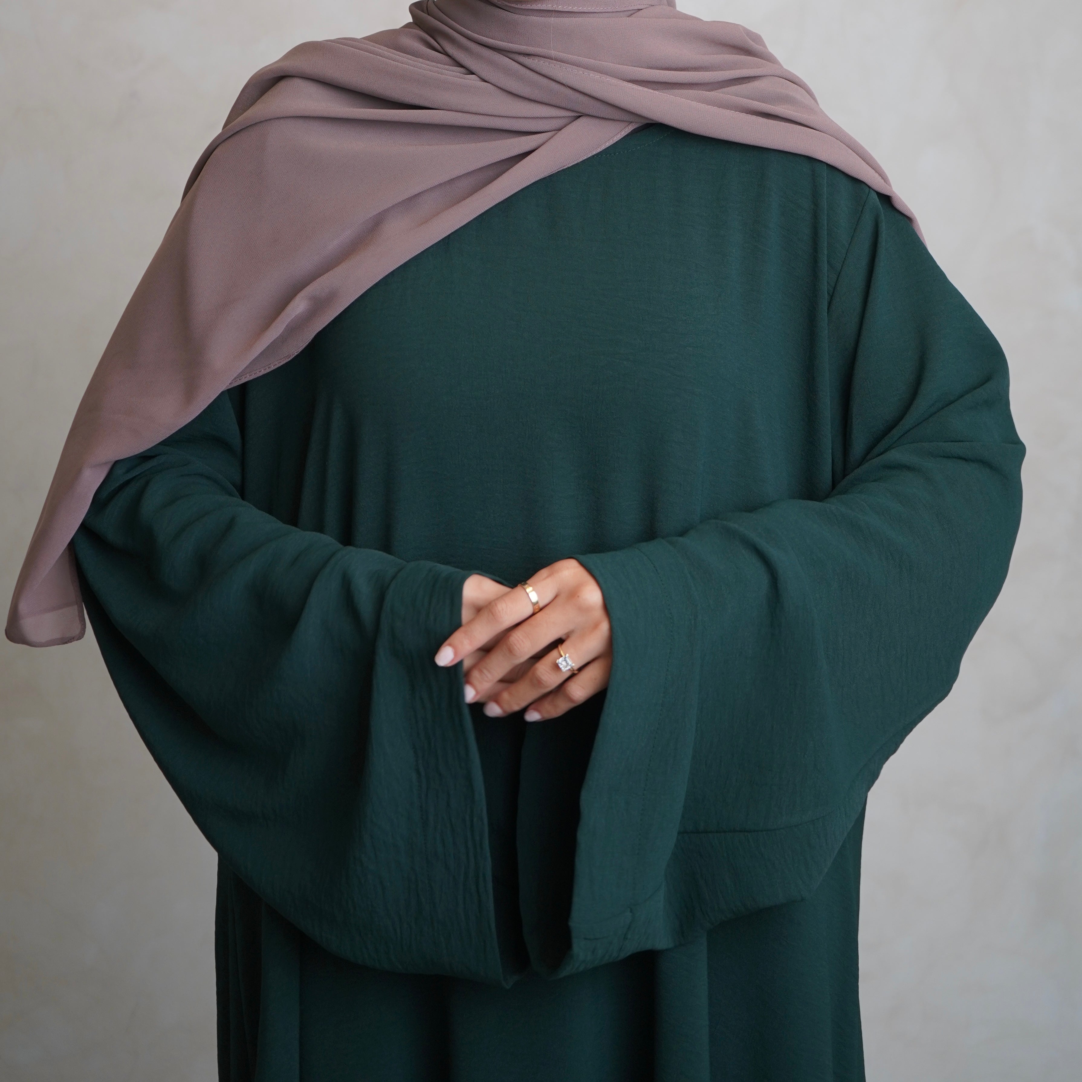 Crepe Mary Straight Abaya Bottle Green