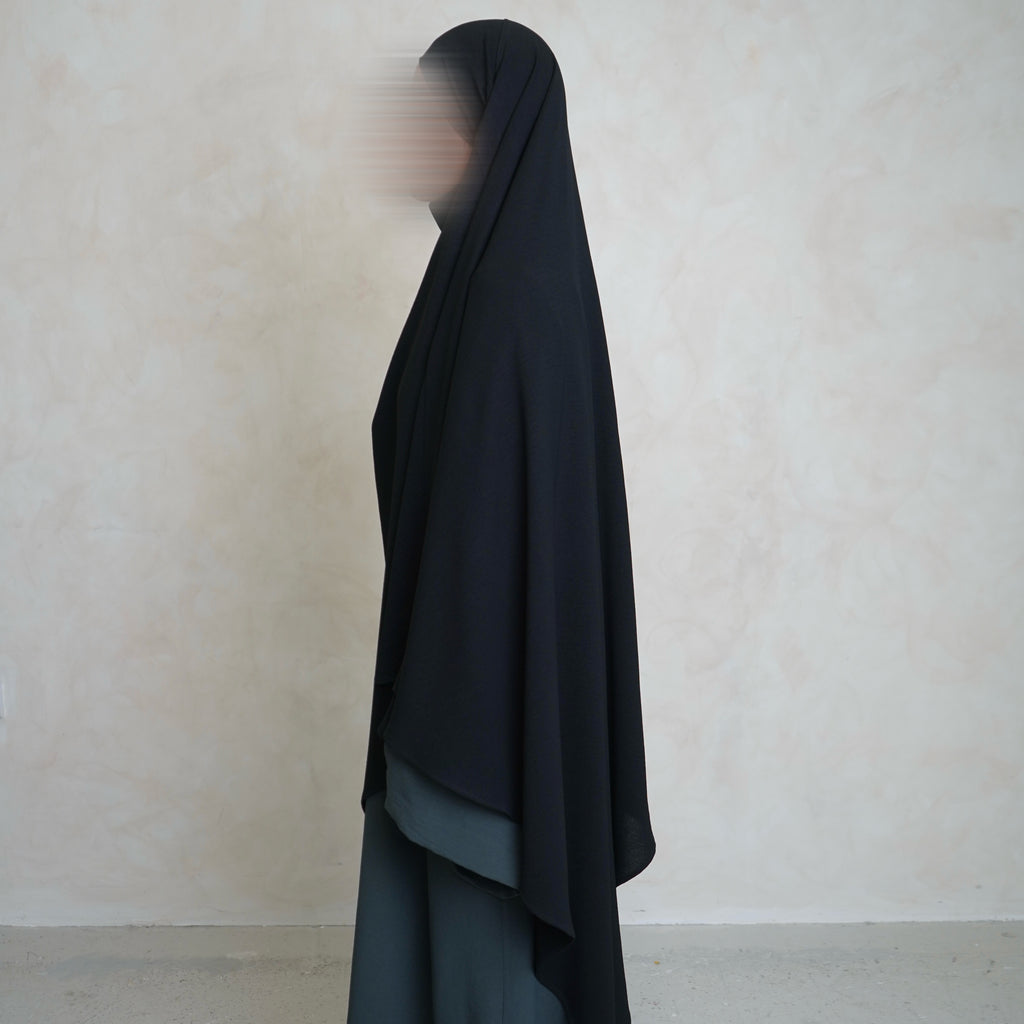 Black Crepe Khimar with Niqab Ties