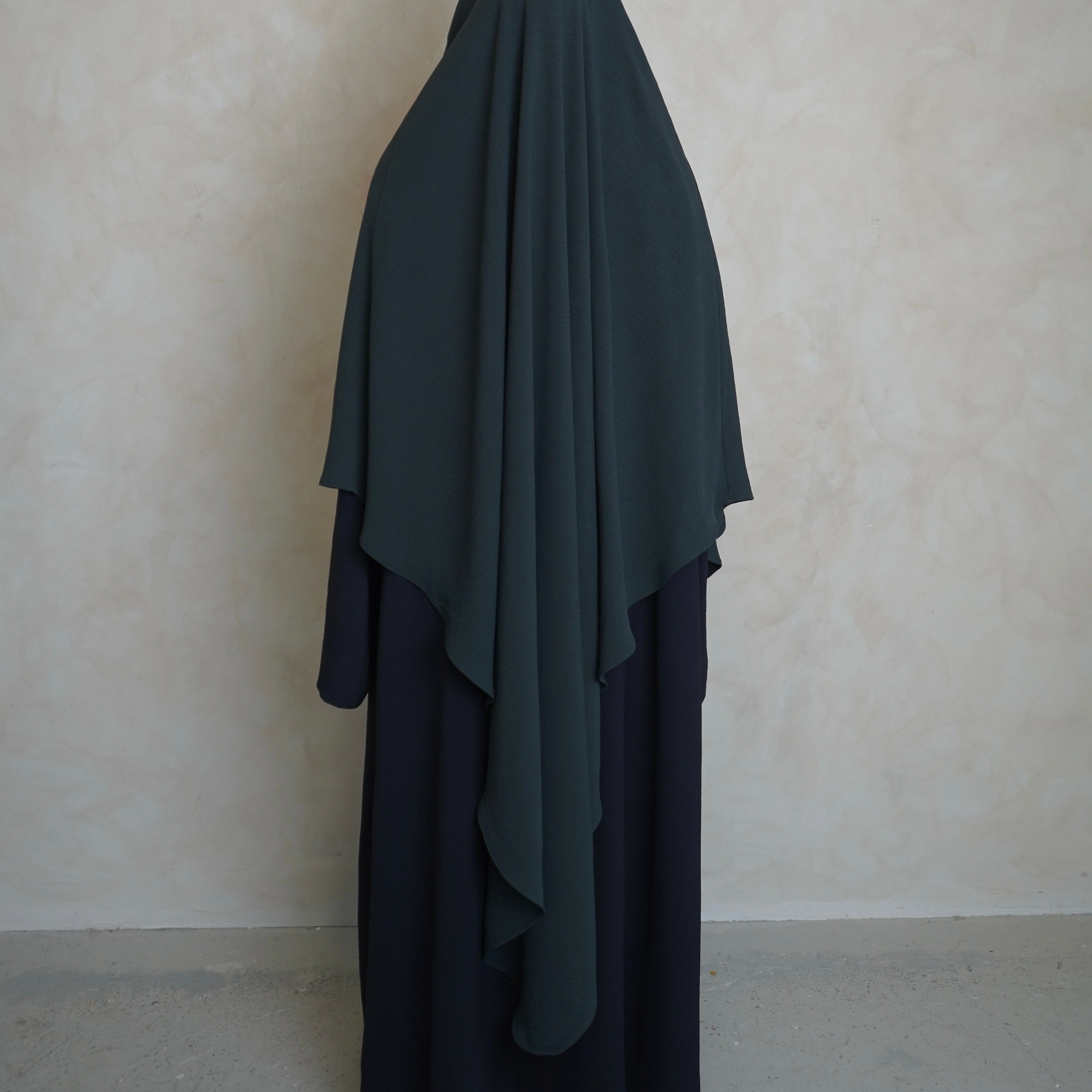 Extra Long Crepe Teal Khimar with Niqab Ties