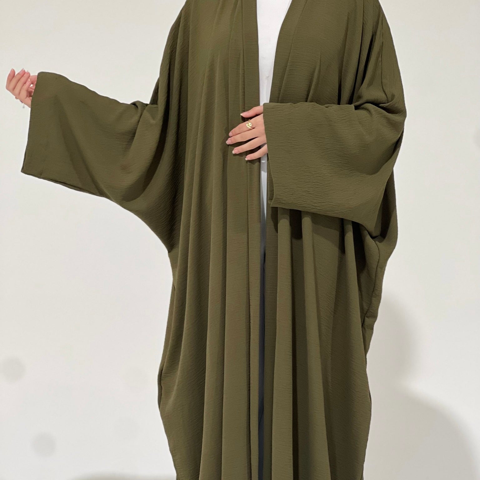 Crepe Flowy Cloak Abaya Olive Green