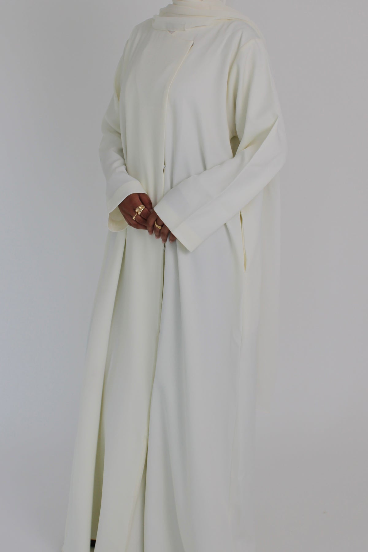 Ivory Draped Coat with Matching Sheila Hijab