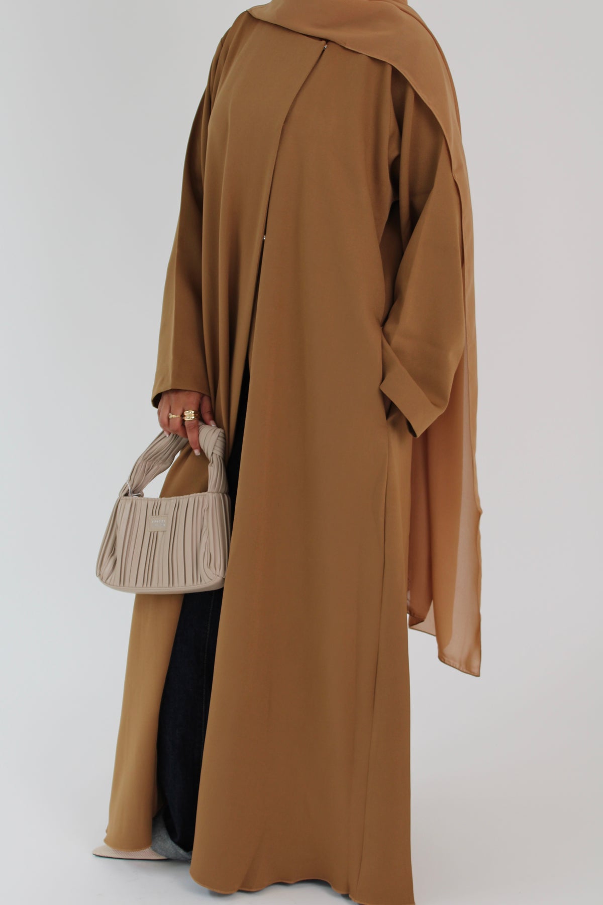 Caramel Camel Draped Coat with Matching Sheila Hijab