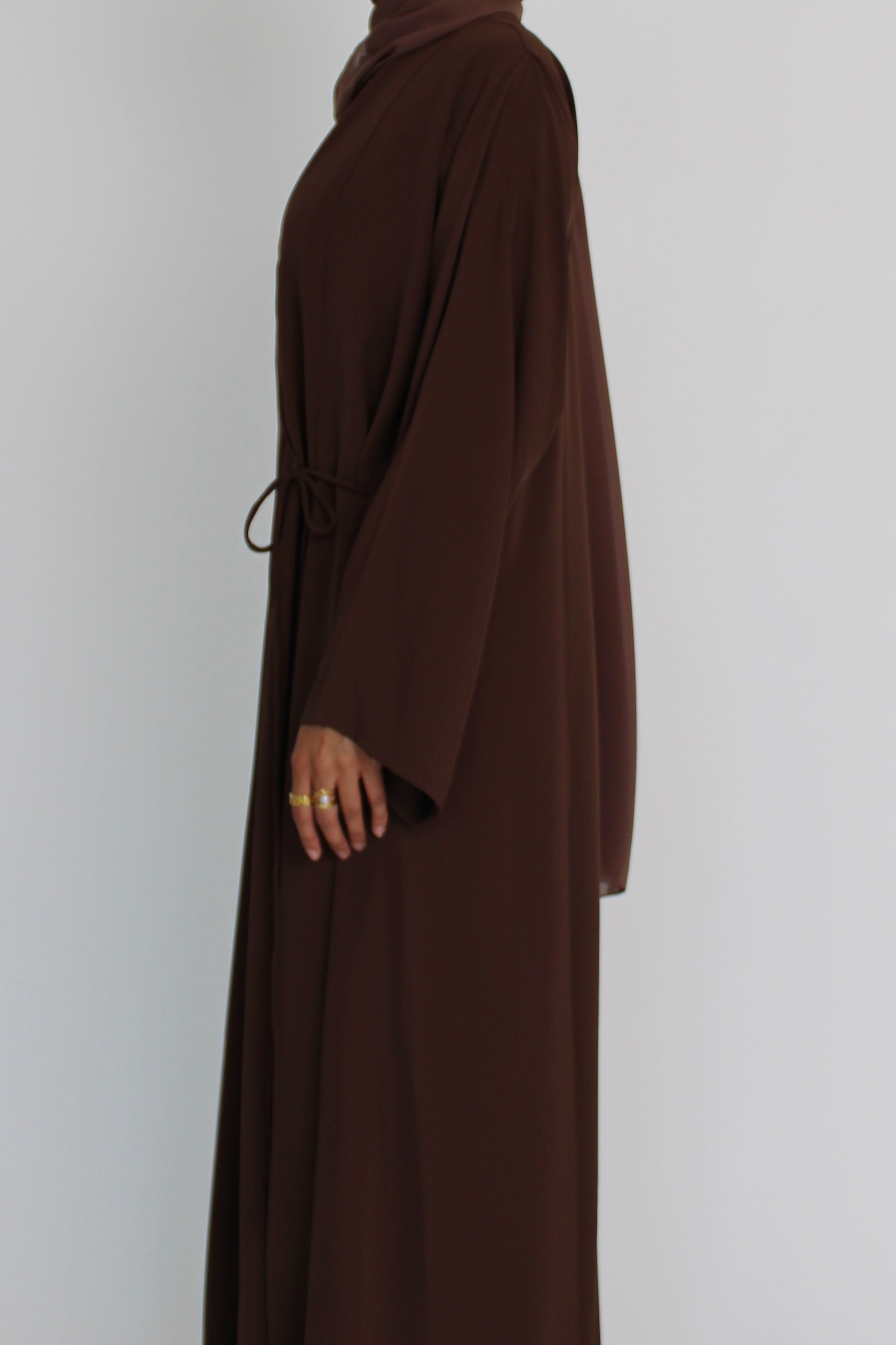 Brown Tie Abaya with Matching Sheila Scarf