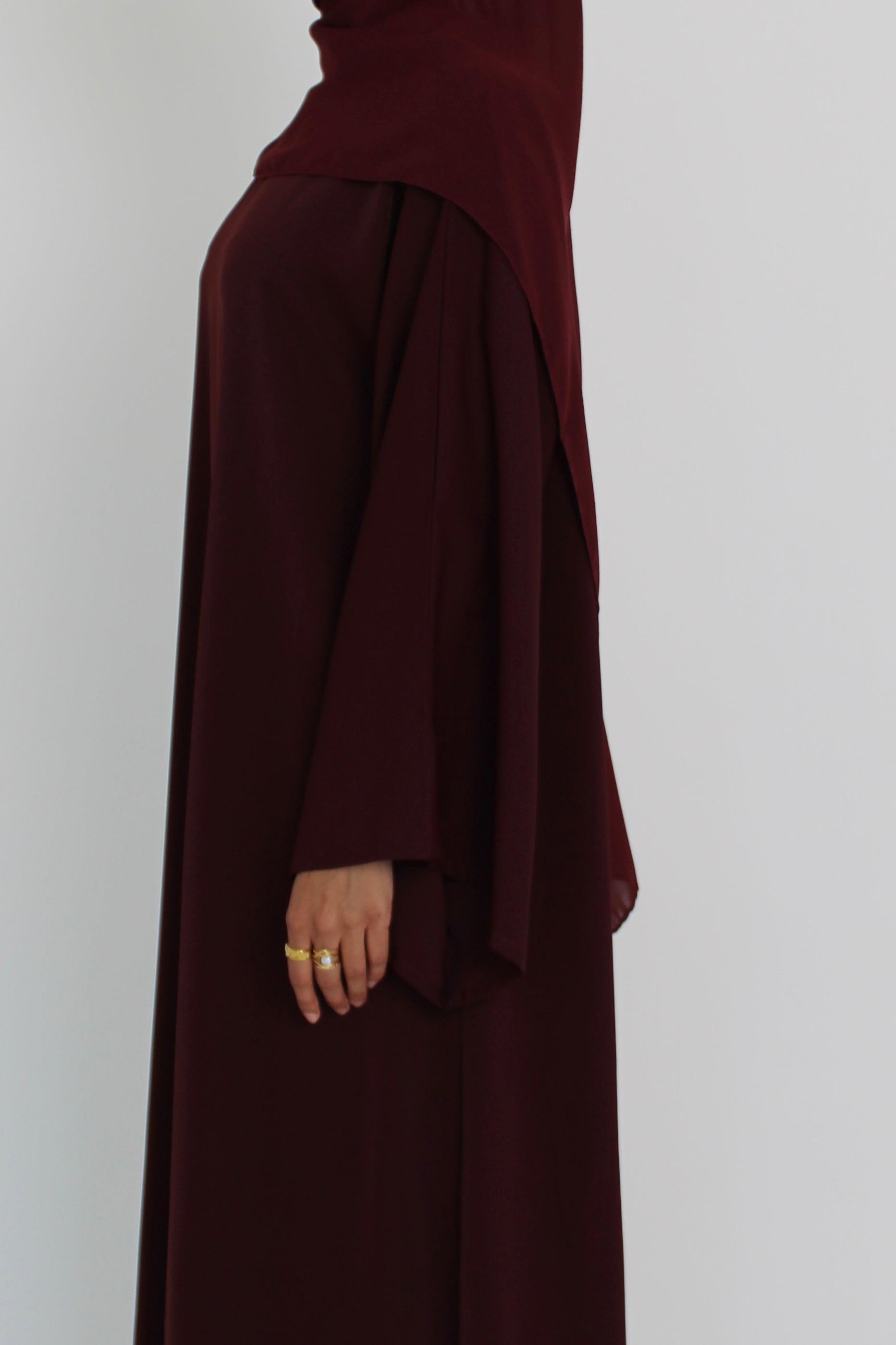 Deep Maroon Signature Bell Sleeve Abaya with hijab
