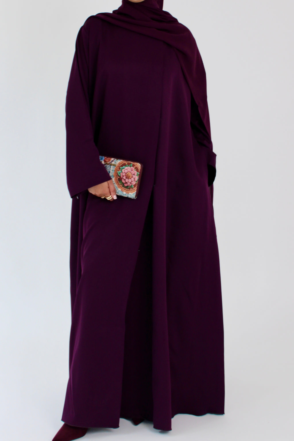 Deep Plum Draped Coat with Matching Sheila Hijab