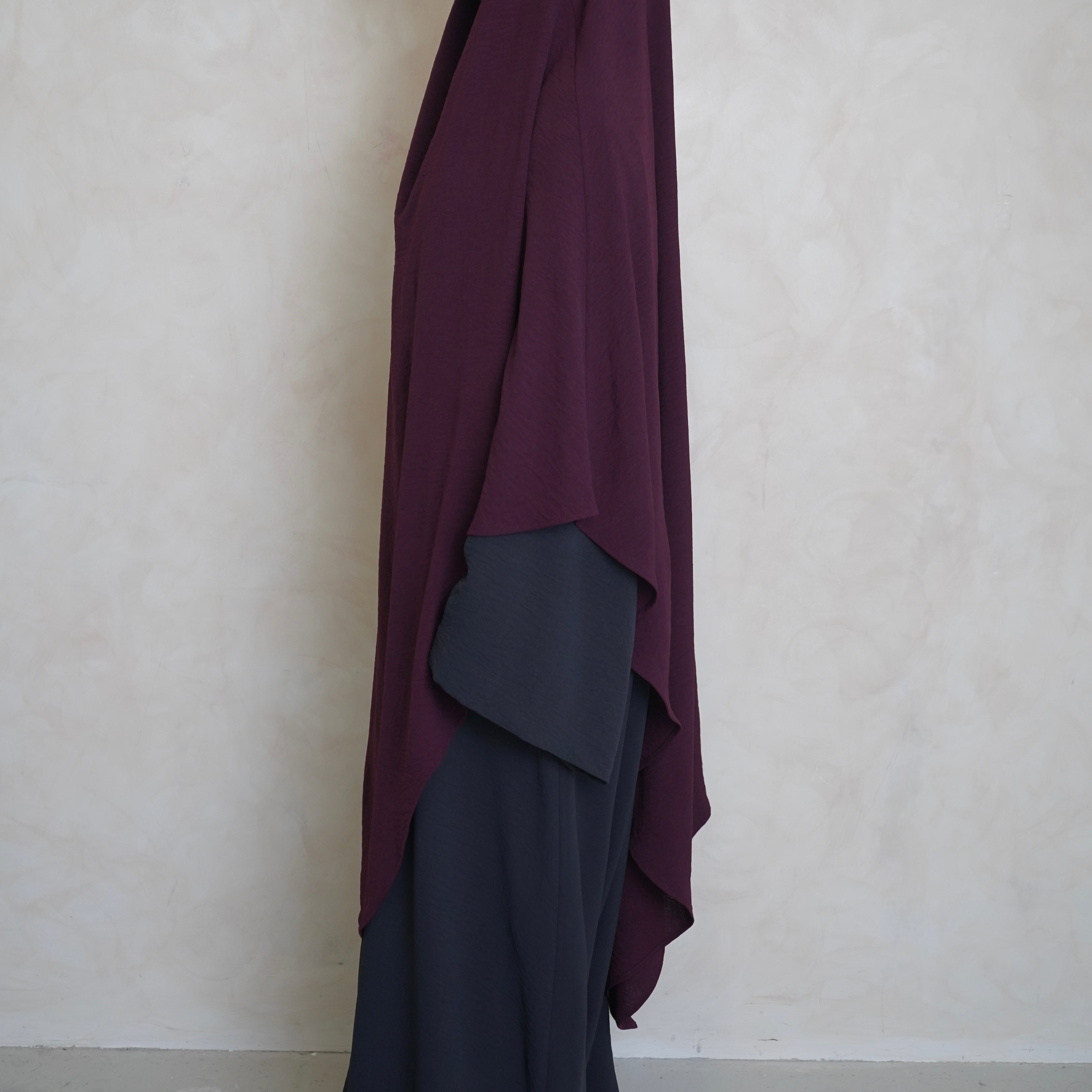 Extra Long Crepe Burgundy Khimar with Niqab Ties