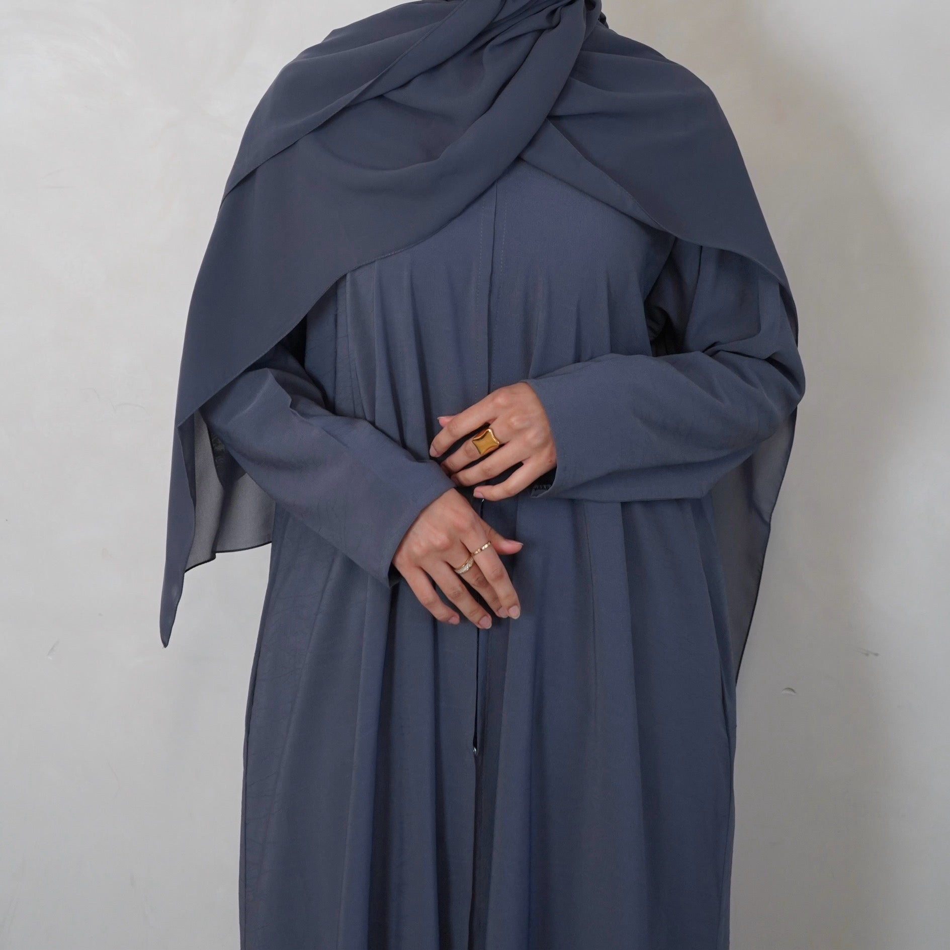 Textured Teal Open Abaya with Scarf