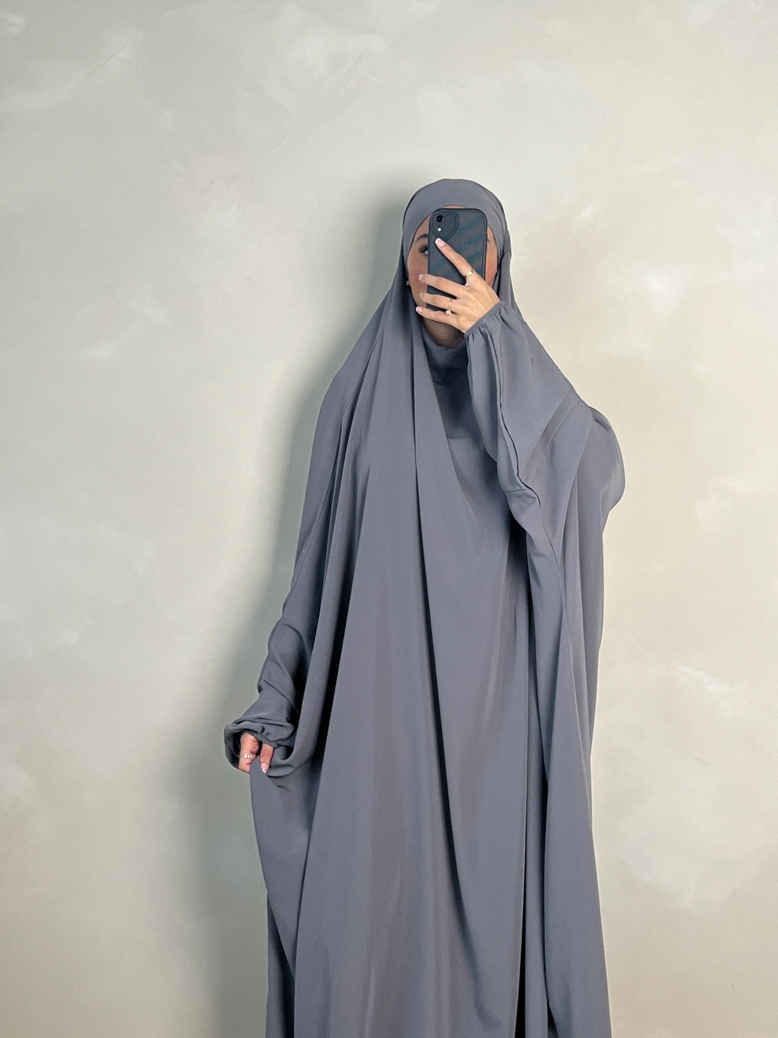 1pc Jilbab with Niqab Ties Light Grey