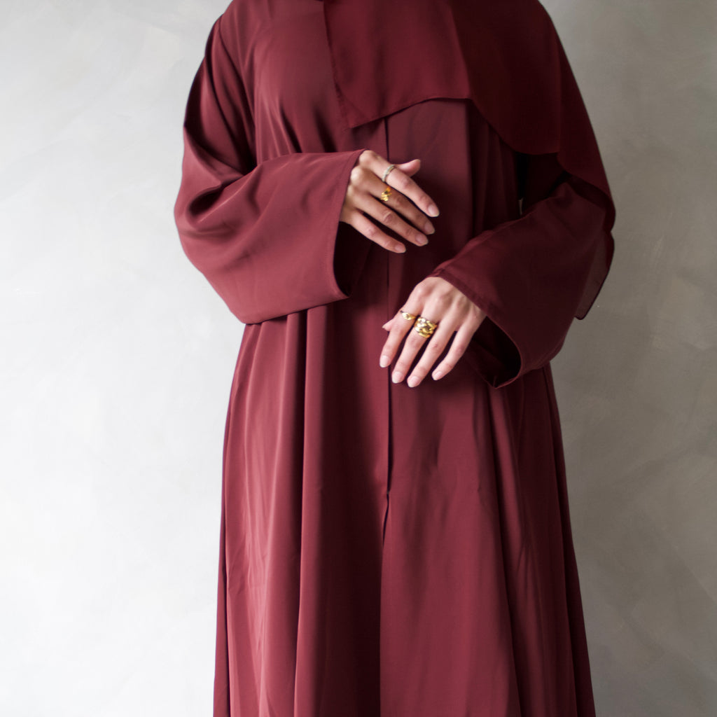 Wine red abaya with sheila headscarf