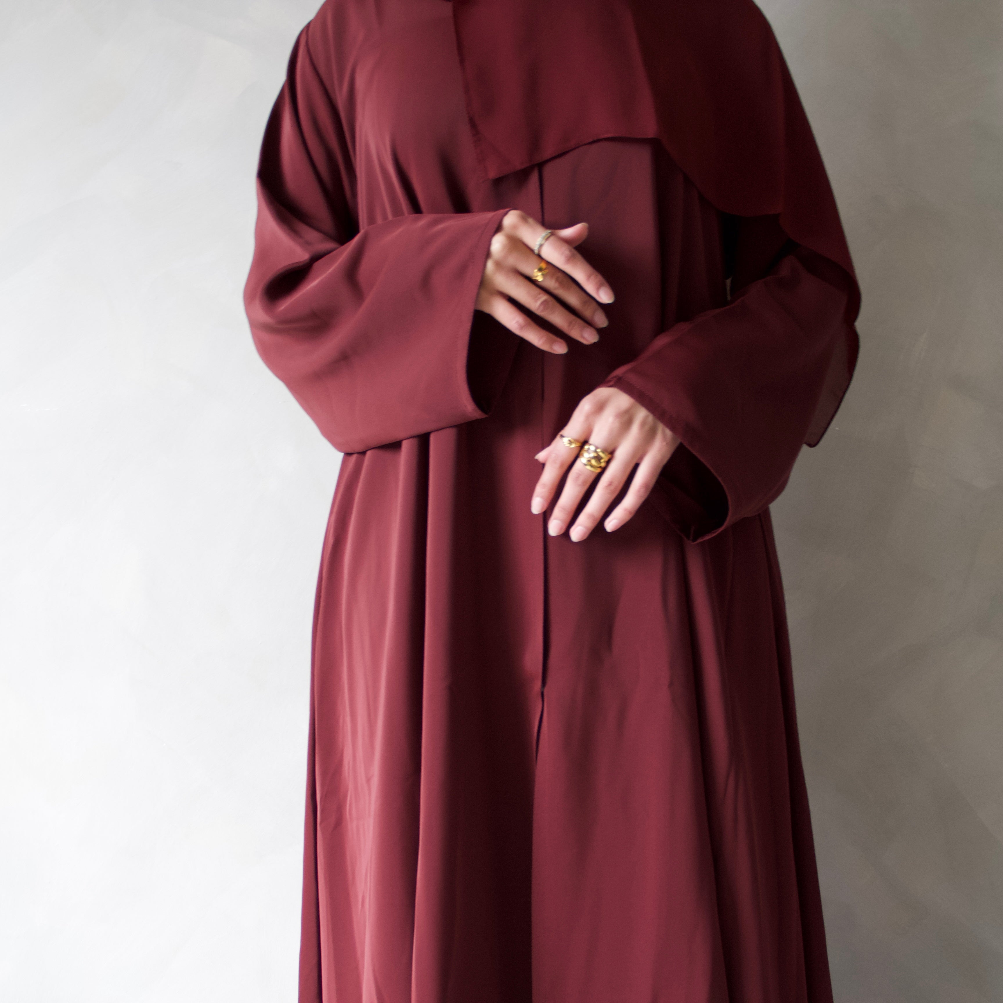 Wine red abaya with sheila headscarf