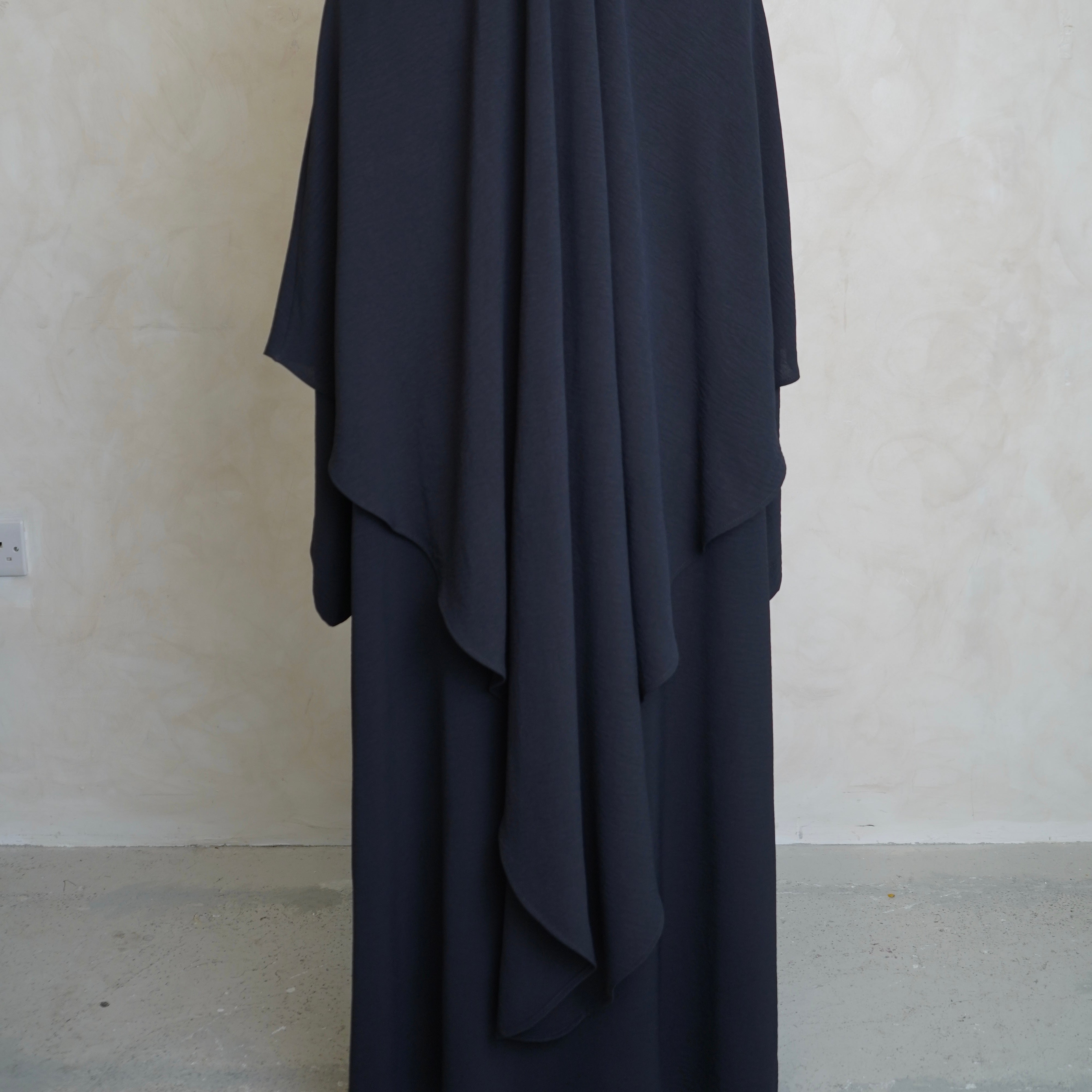 Extra Long Crepe Navy Grey Khimar with Niqab Ties