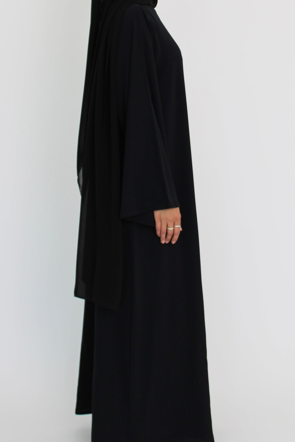 Black Signature Bell Sleeve Abaya with hijab