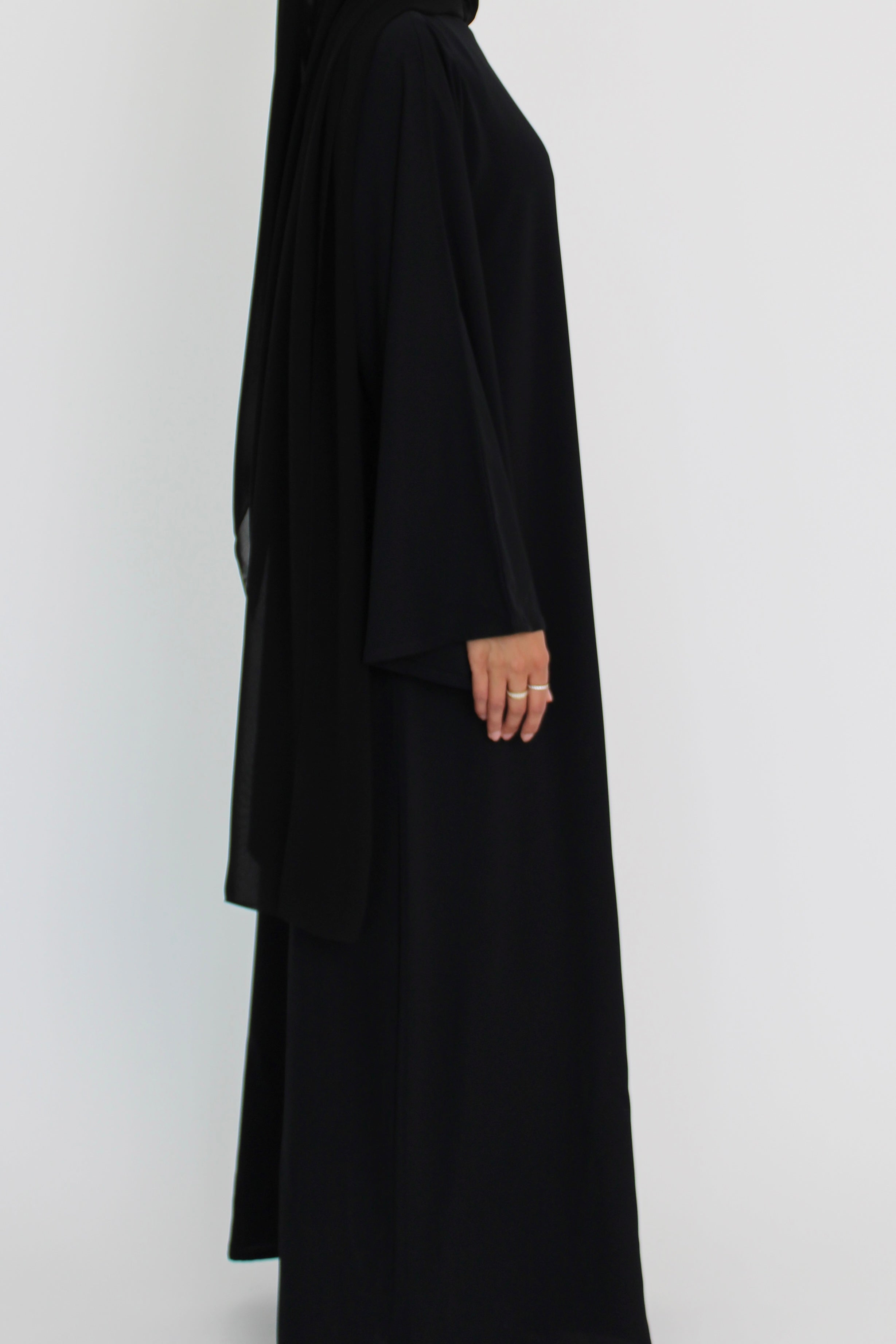 Black Signature Bell Sleeve Abaya with hijab