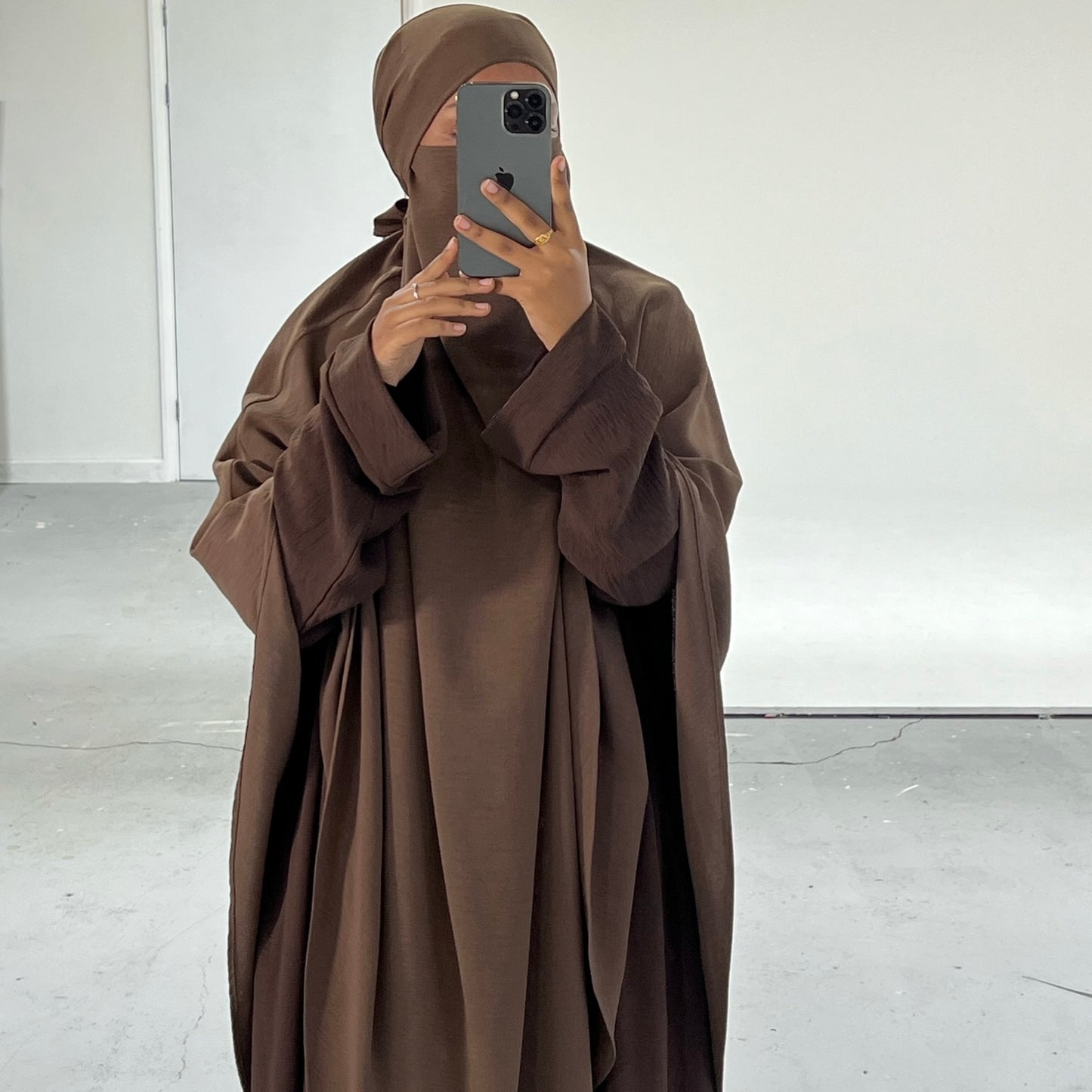 Extra Long Crepe Brown Khimar with Niqab Ties
