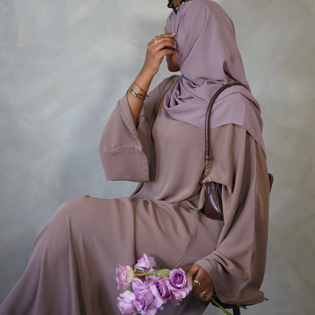 Brown Bell Sleeve Abaya with Sheila Hijab
