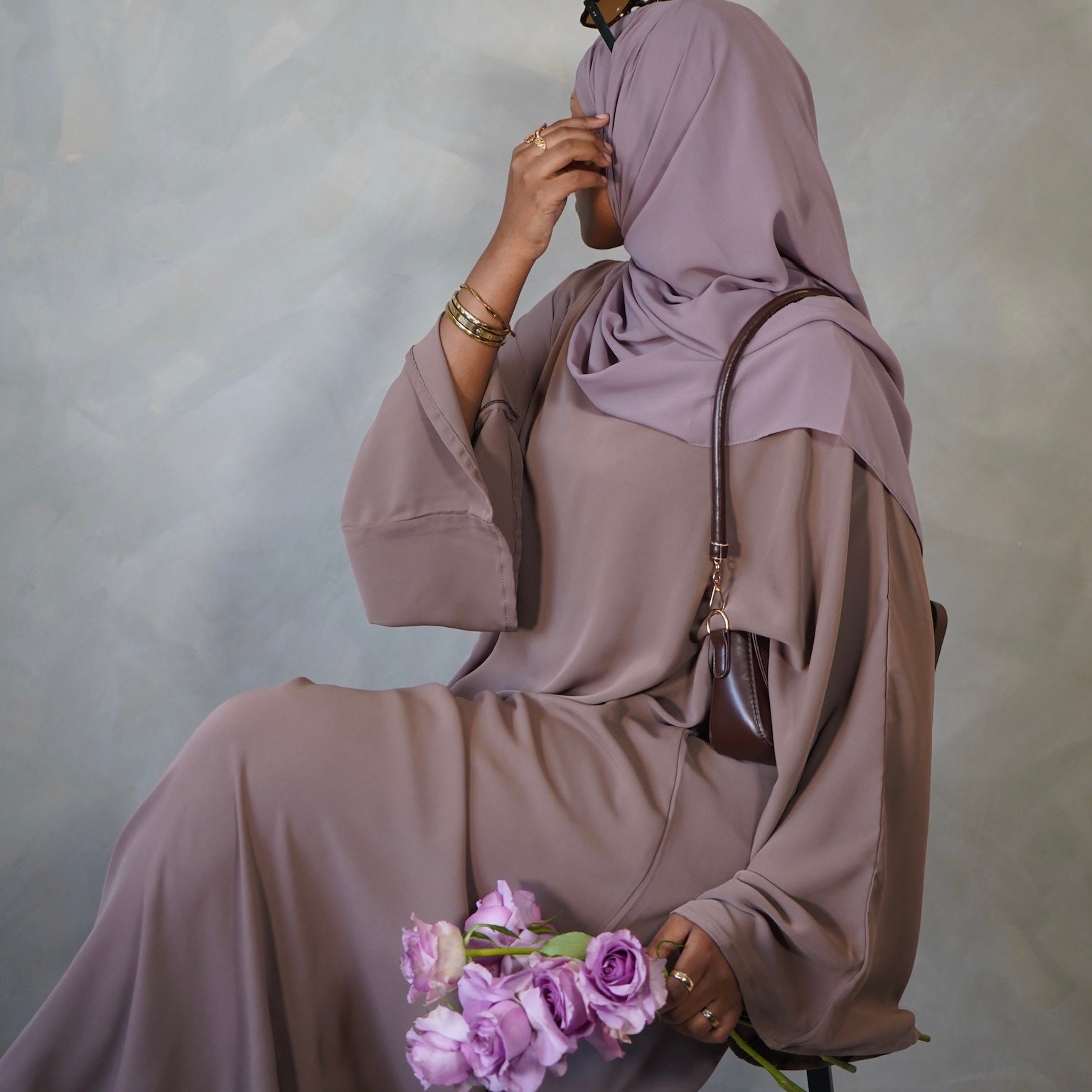 Brown Bell Sleeve Abaya with Sheila Hijab