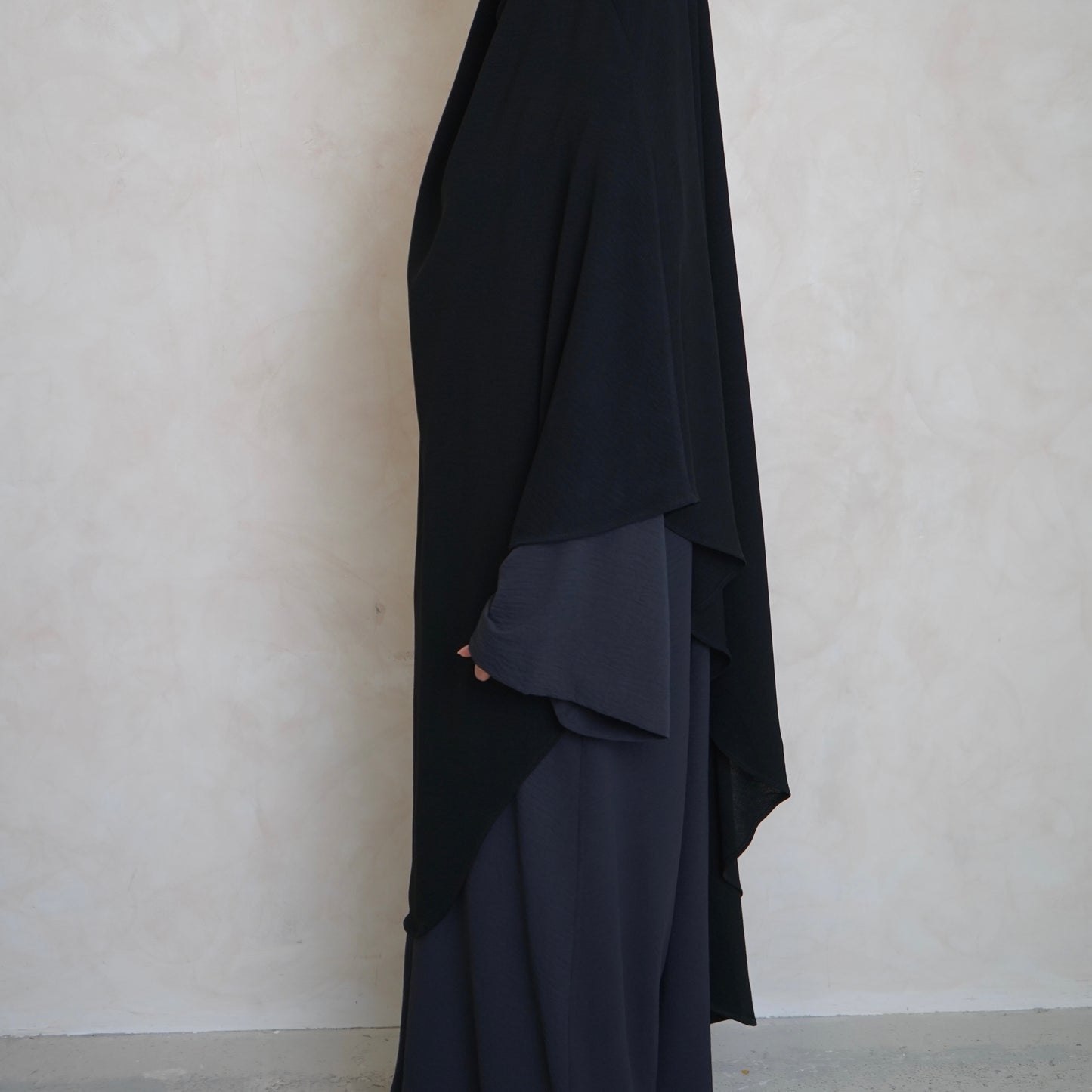 Extra Long Crepe Black Khimar with Niqab Ties