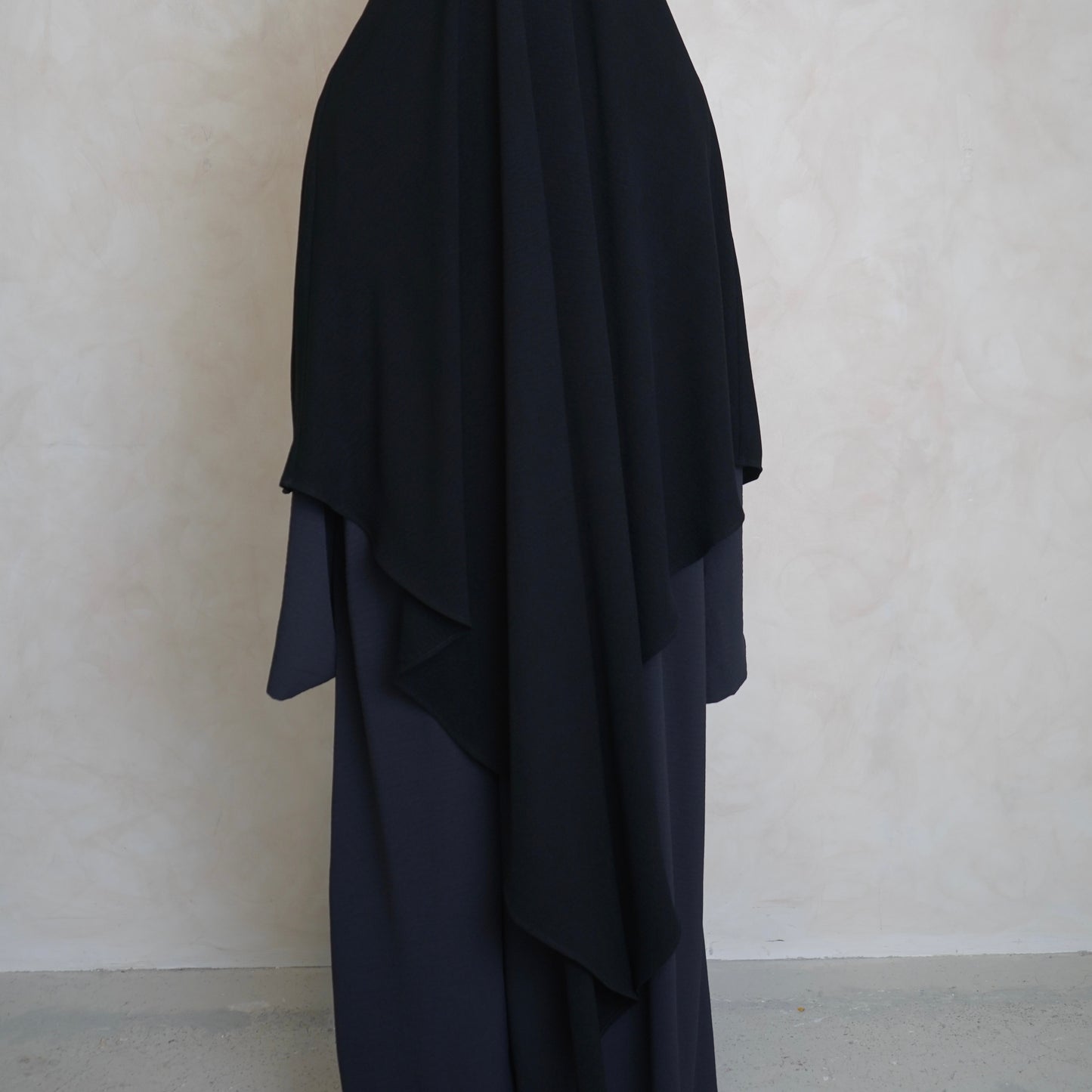 Extra Long Crepe Black Khimar with Niqab Ties