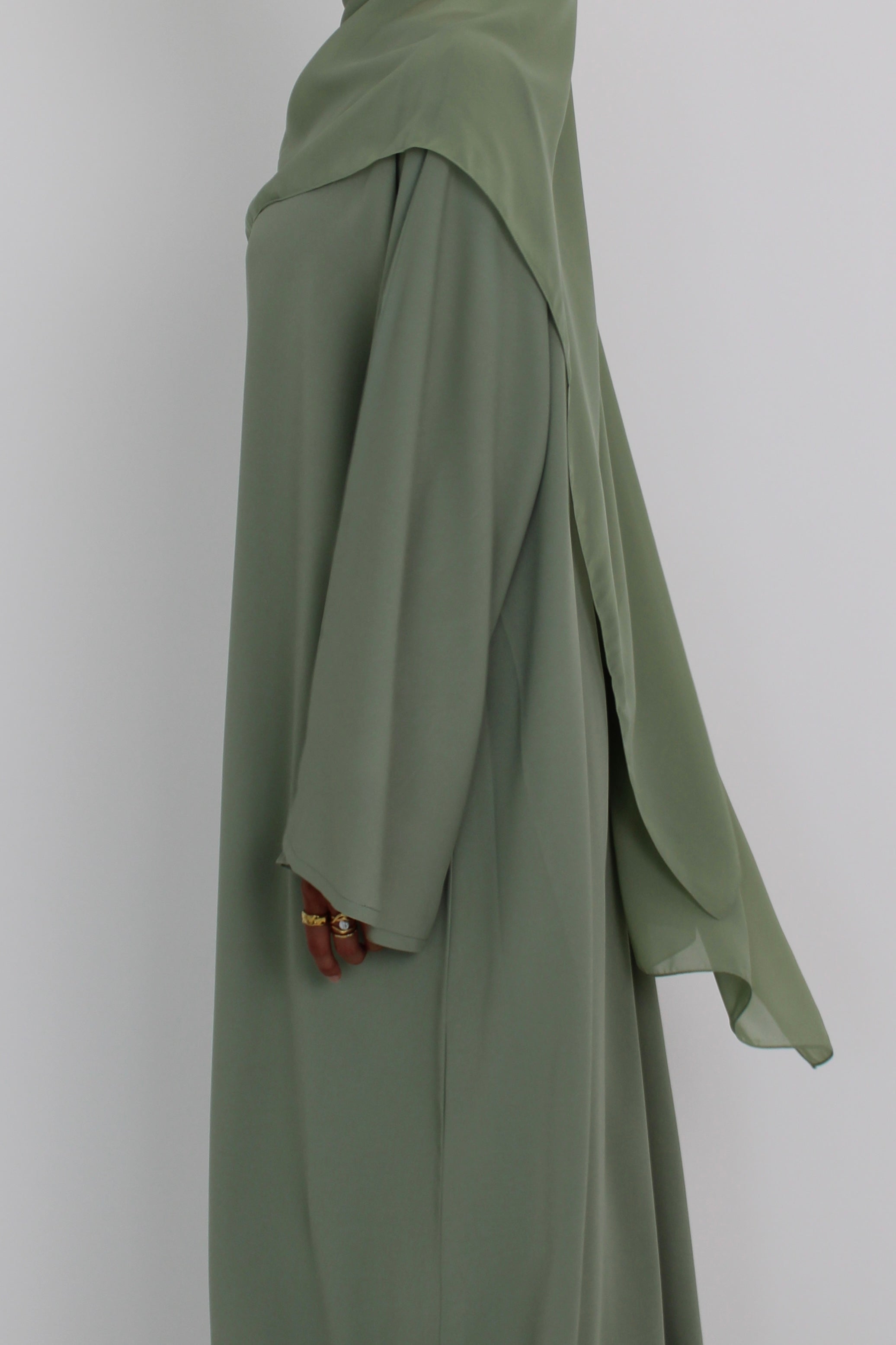 Sage Mist Bell Sleeve Abaya with hijab