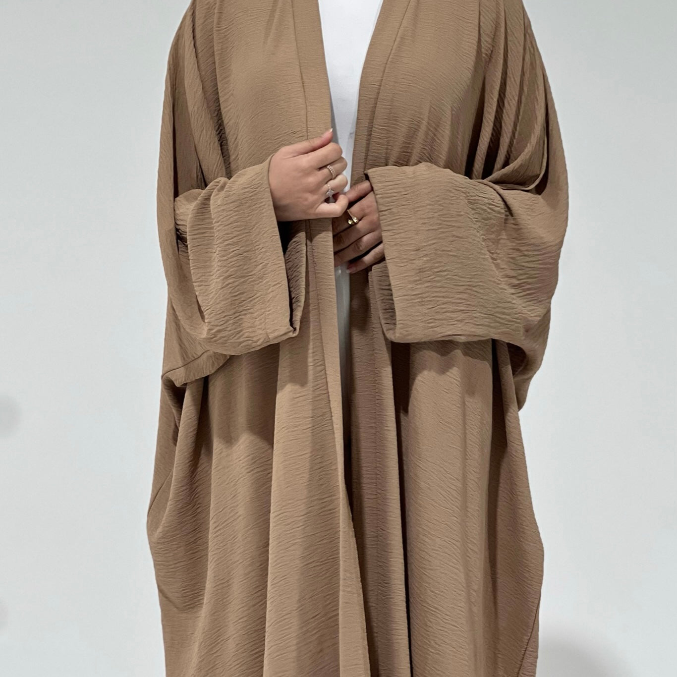 Crepe Flowy Cloak Abaya Cream