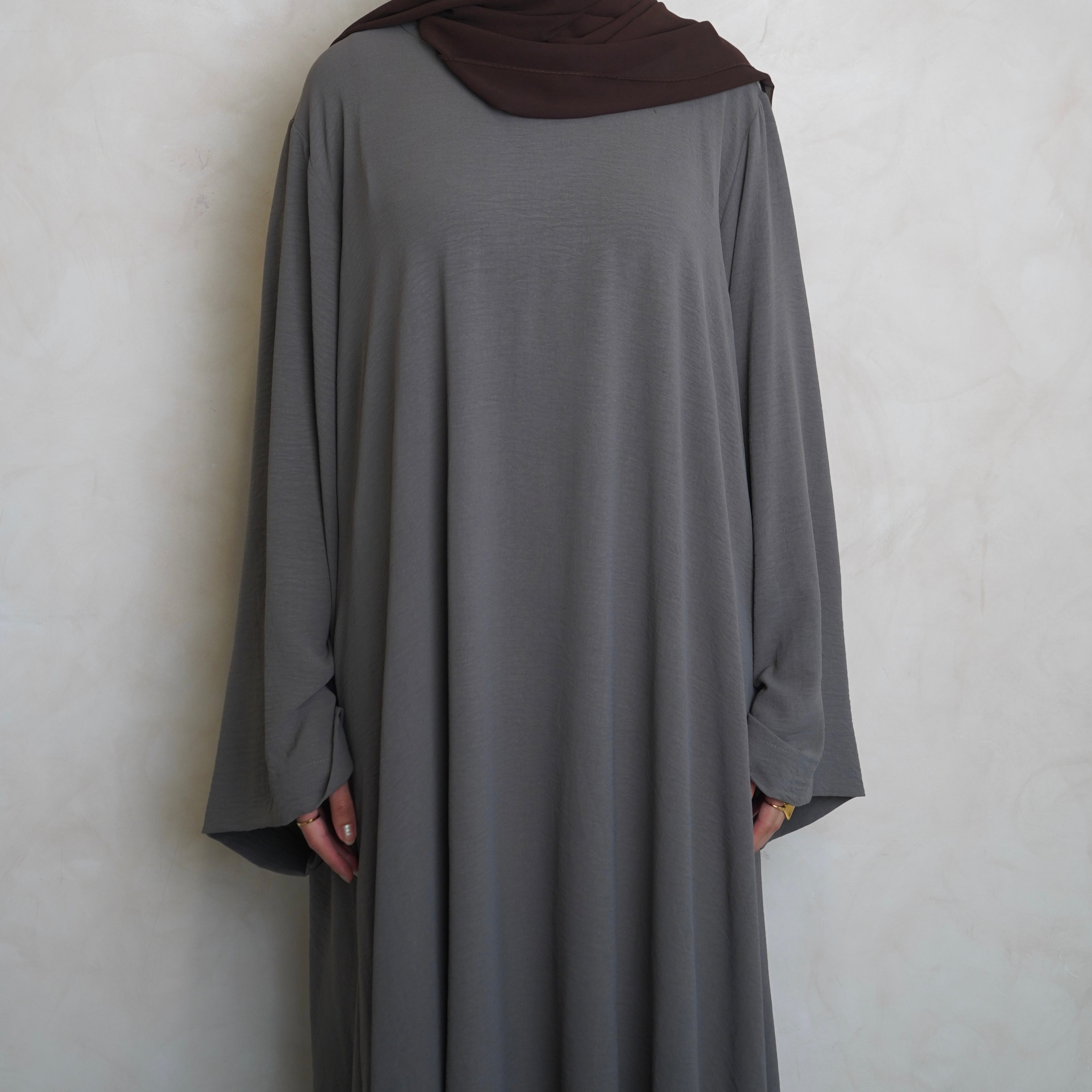 Crepe Mary Straight Abaya Light Grey