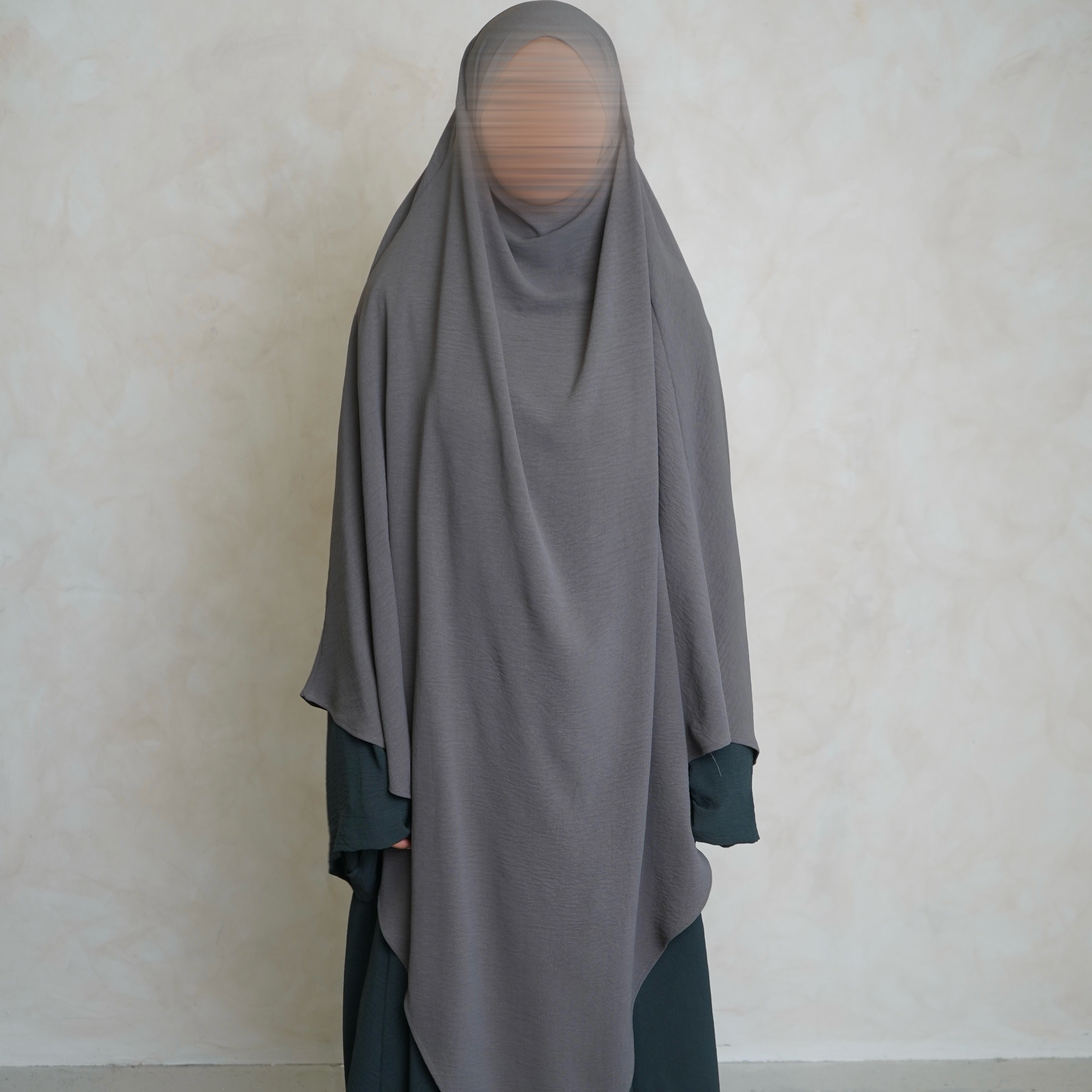 Light Grey Crepe Khimar with Niqab Ties